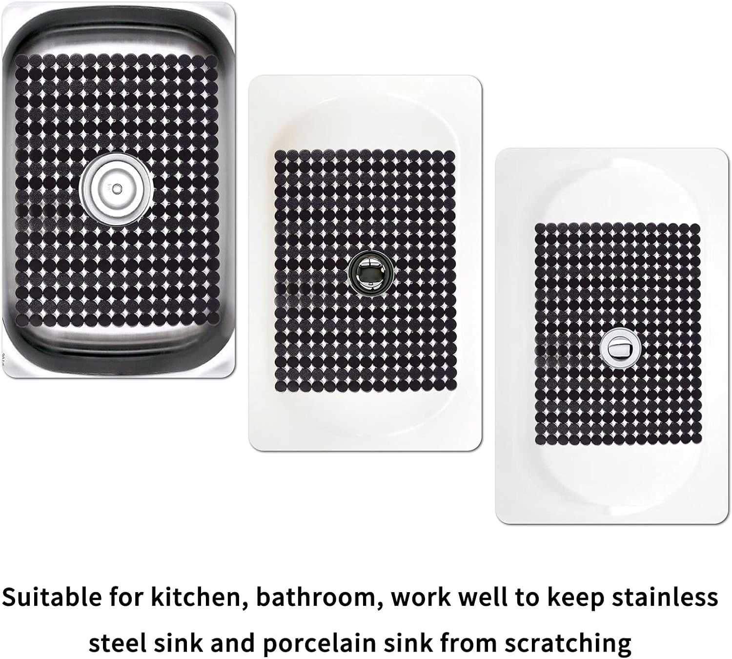Qulable 2Pack Kitchen Sink Mat for Stainless Steel/Ceramic Sinks, PVC Eco-Friendly Protectors for Bottom of Kitchen Sink, Adjustable, Fast Draining, Dots Design, 11.8X15.7 (Black) image number 6