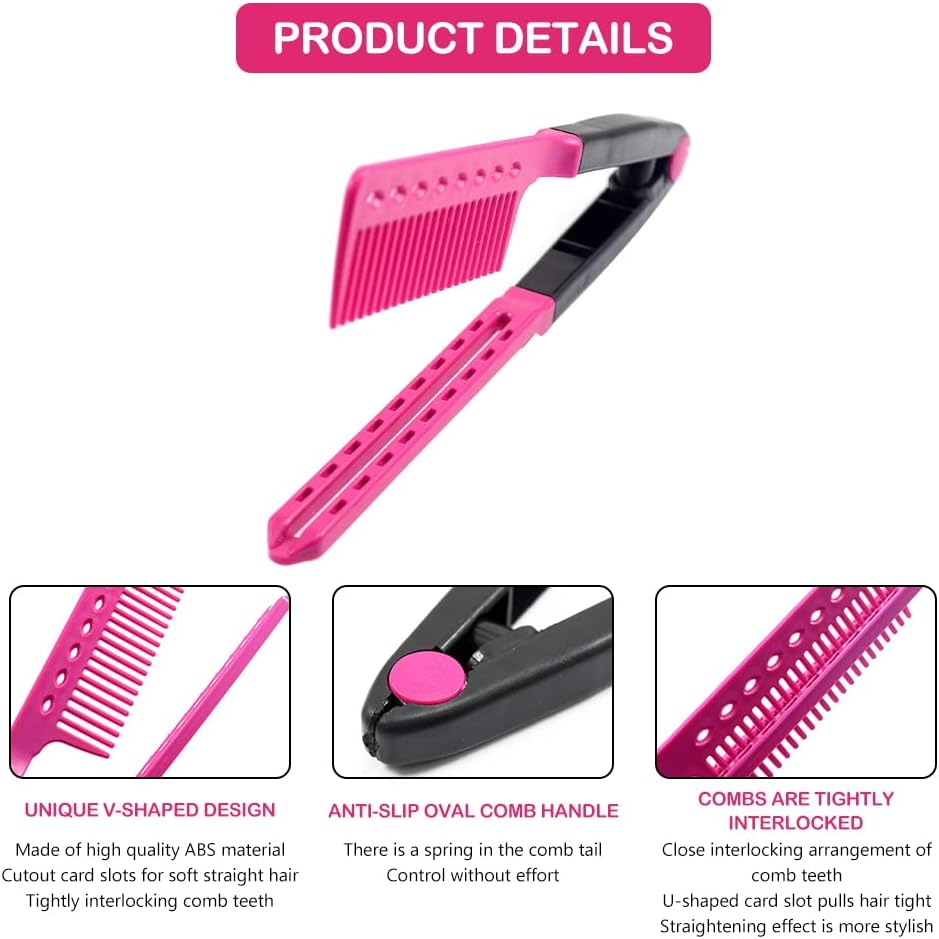 V Shaped Comb, Hair Straightening Plastic Comb, V Shape Comb, Hairdresser Styling Tool Comb for Hair Styling Hairdresser, Home, Curly Hair, Straight Hair to Prevent Tangling (Pack of 2) Butyeak image number 2