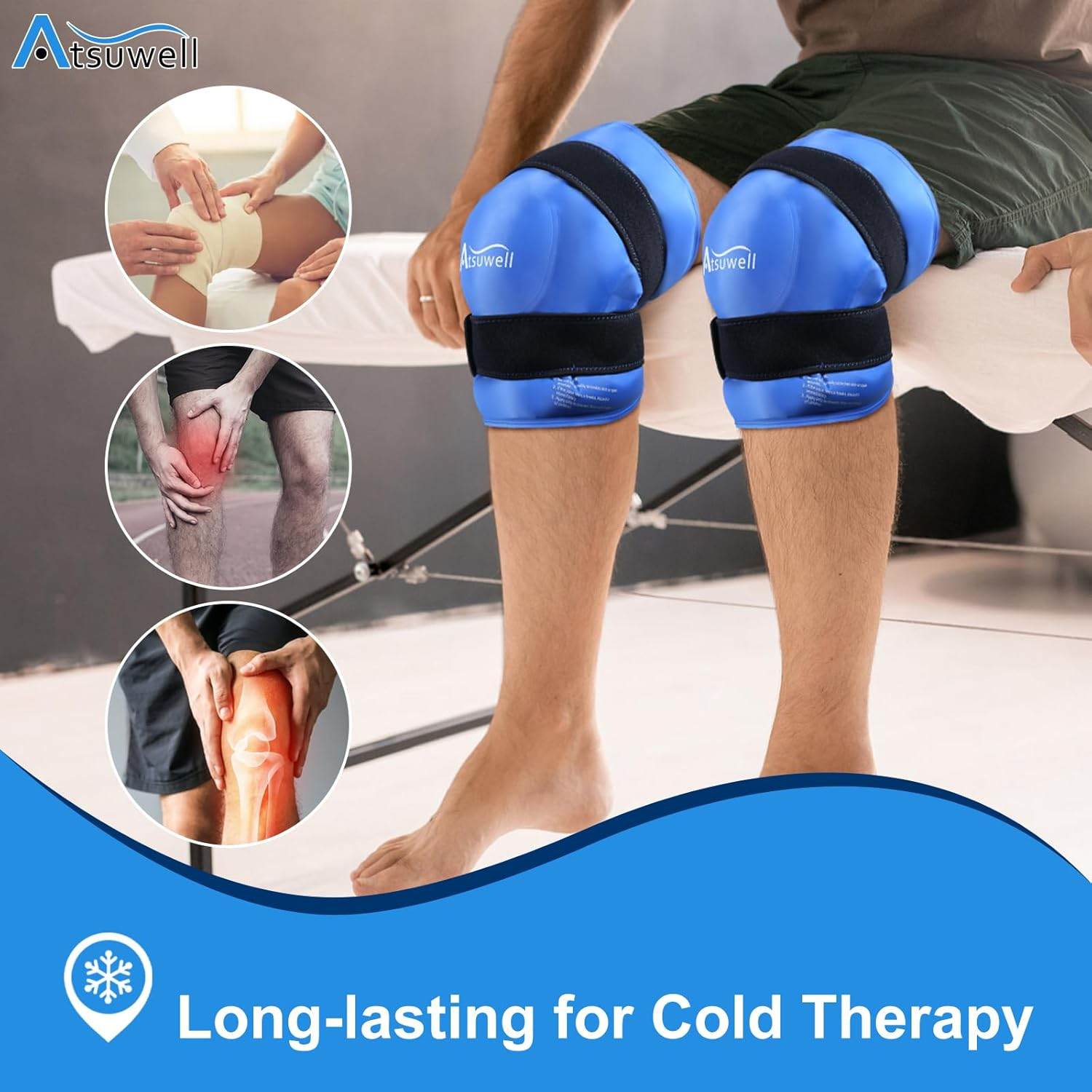 Atsuwell Ice Pack for Knee, Reusable Gel Ice Wraps for Knee, Flexible Cold Compress Cold Pack for Knee, Elbow, Shin, 2 Packs image number 2
