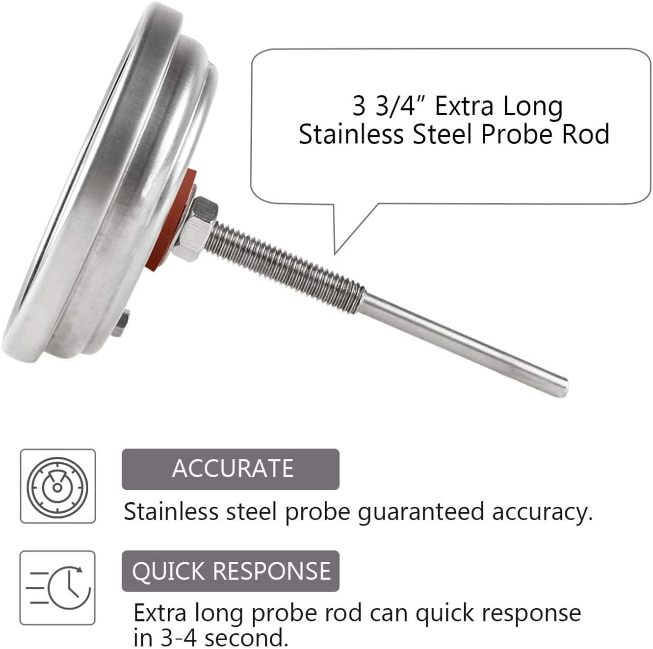 BBQ Temperature Gauge Waterproof Large Face for Kamado Joe Barbecue Charcoal Grill - Stainless Steel 150-900&deg;F Cooking Thermometer for Oven Wood Stove Accessories - Easy Setup image number 4