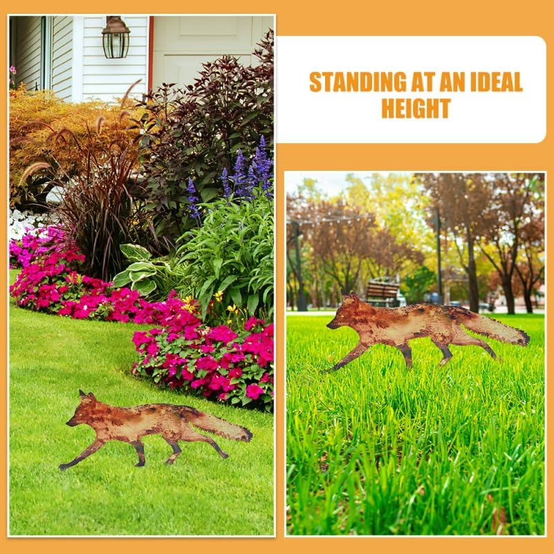 BESPORTBLE Garden Decoration, Metal Garden Yard Art Decor Statues Fox Garden Stakes Farmhouse Yard Ornaments Ornament Yard Lawn Decor Iron image number 1