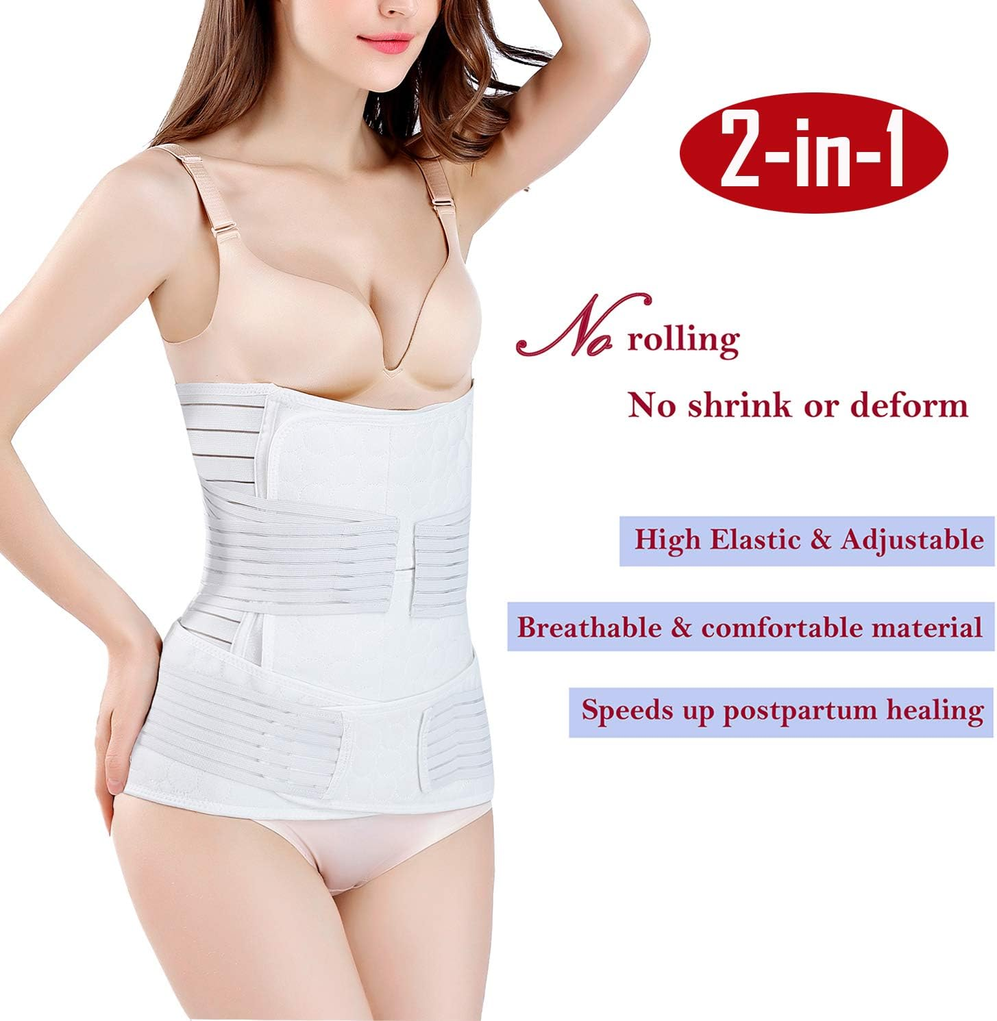 Chongerfei 3 in 1 Postpartum Support Recovery Belly Wrap Waist/Pelvis Belt Body Shaper Postnatal Shapewear - White - One Size