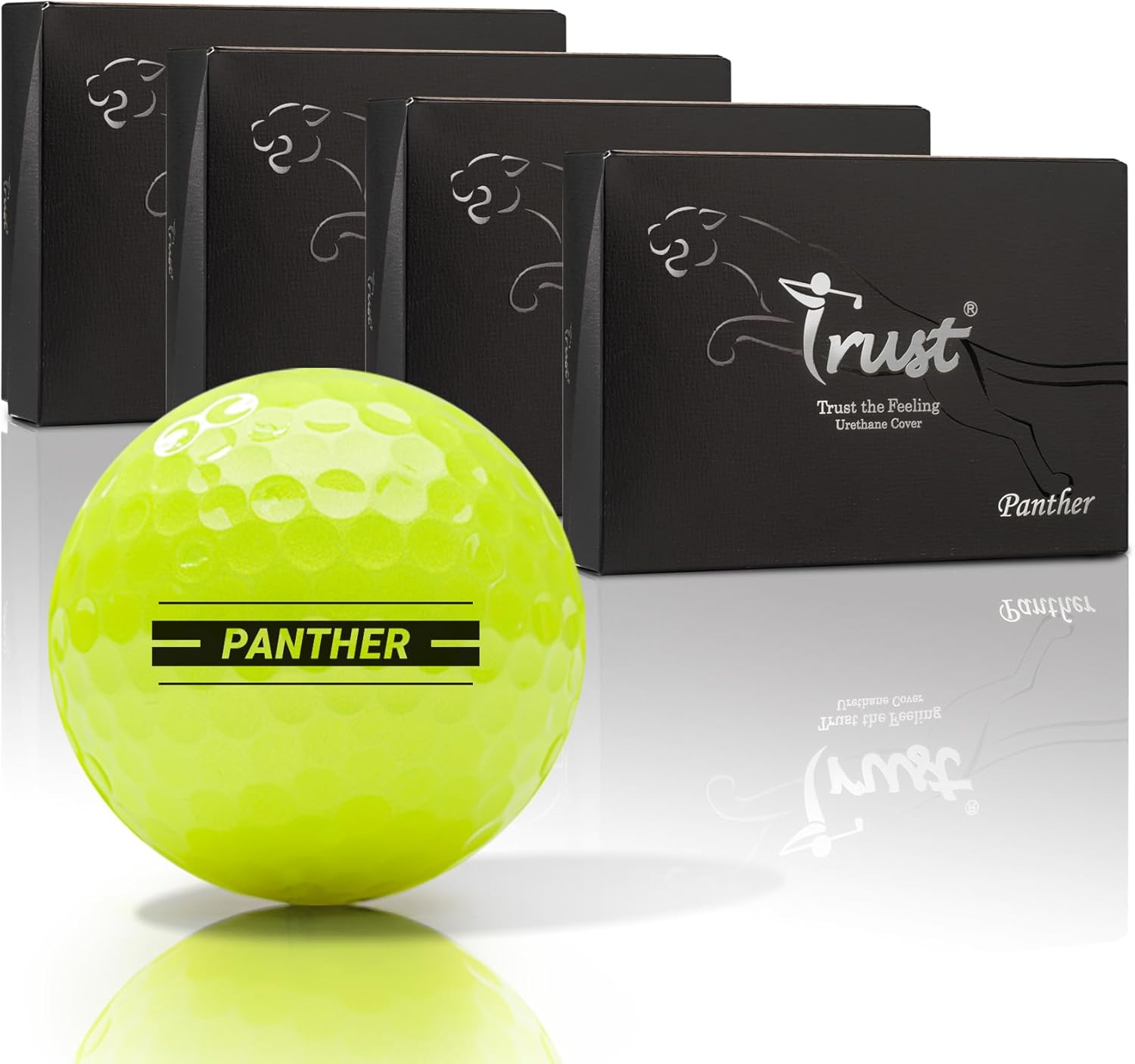 Trust Panther Golf Balls - Urethane Soft Hitting Feel, Straight Flight, Good Stop Control, Big MAX Core for Long Flights, Optimal Combination of Width & Spin Control, 12/48 Balls, White/Yellow/Orange