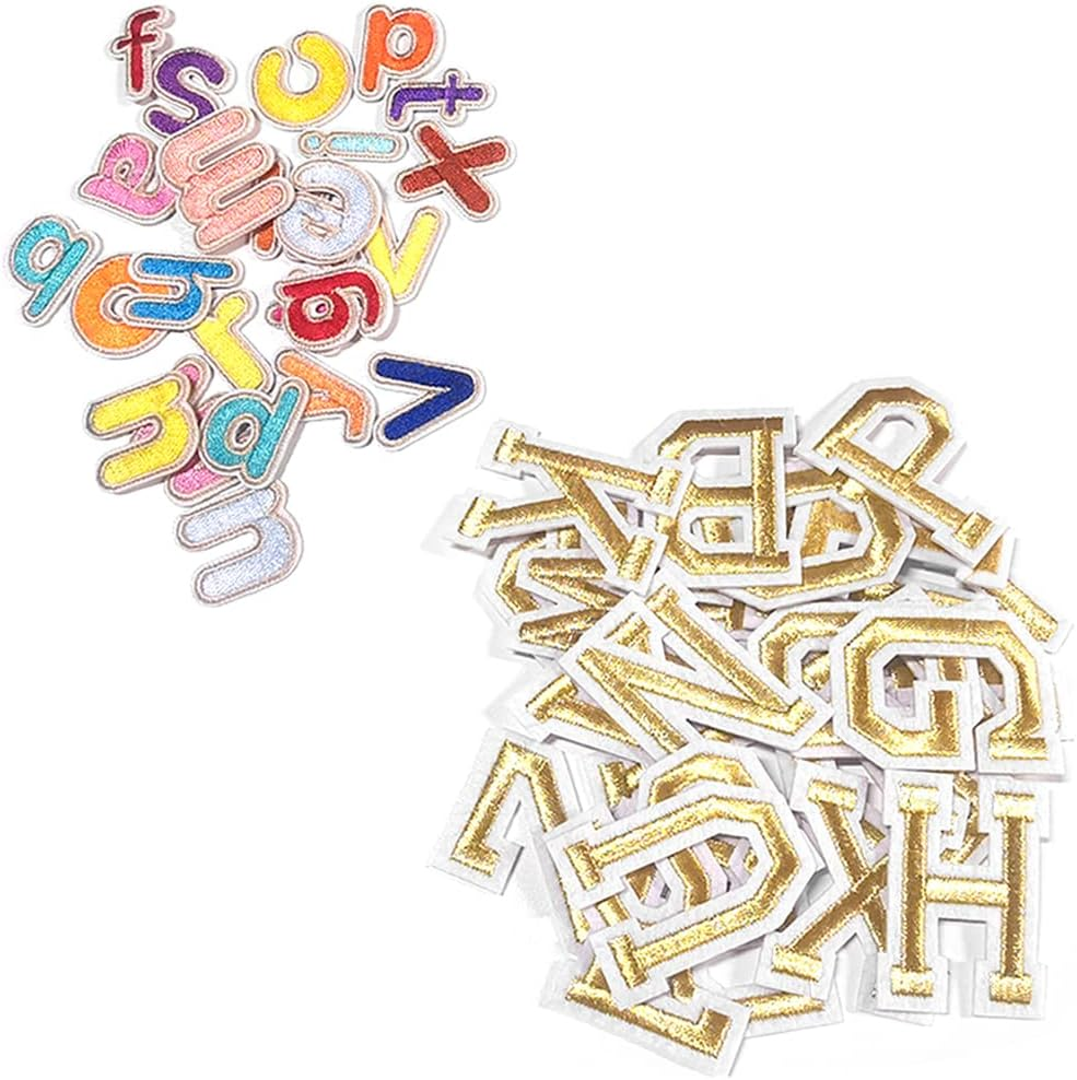 52 Pcs Embroidered Iron on Letters for Clothing - Gold & Multicolor A-Z Alphabet Patches - Easy Apply with Iron or Sew - for Hats, Shirts, Bags, Jeans by Sourceton image number 2