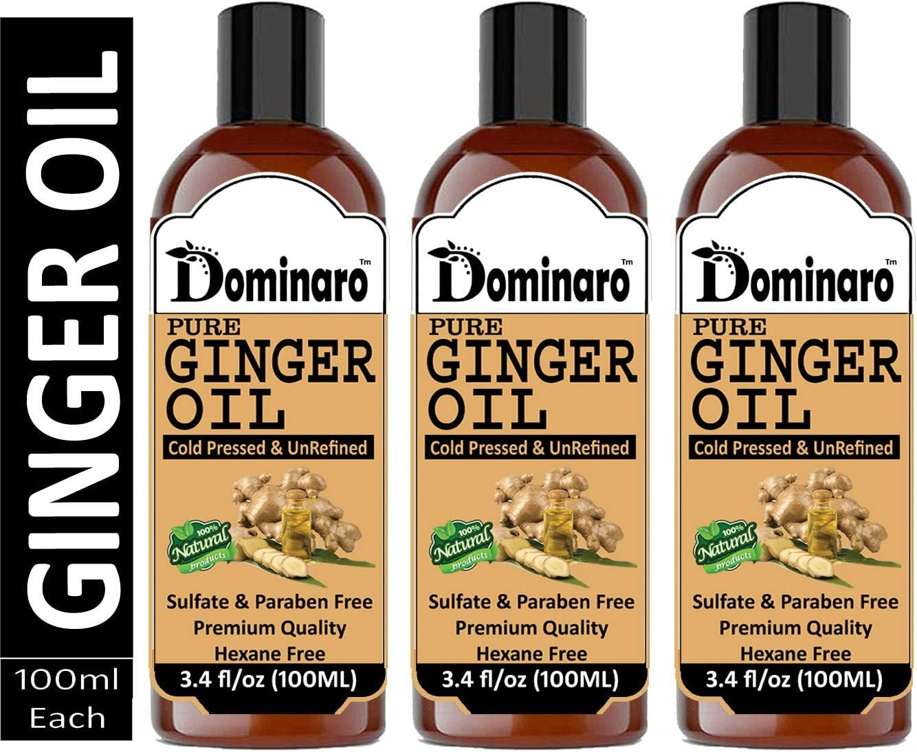 Dominaro Premium Ginger Oil - Cold Pressed & Unrefined Oil 100 ML Pack of 3 Bottle 300 Ml Hair Oil (300 Ml) image number 1