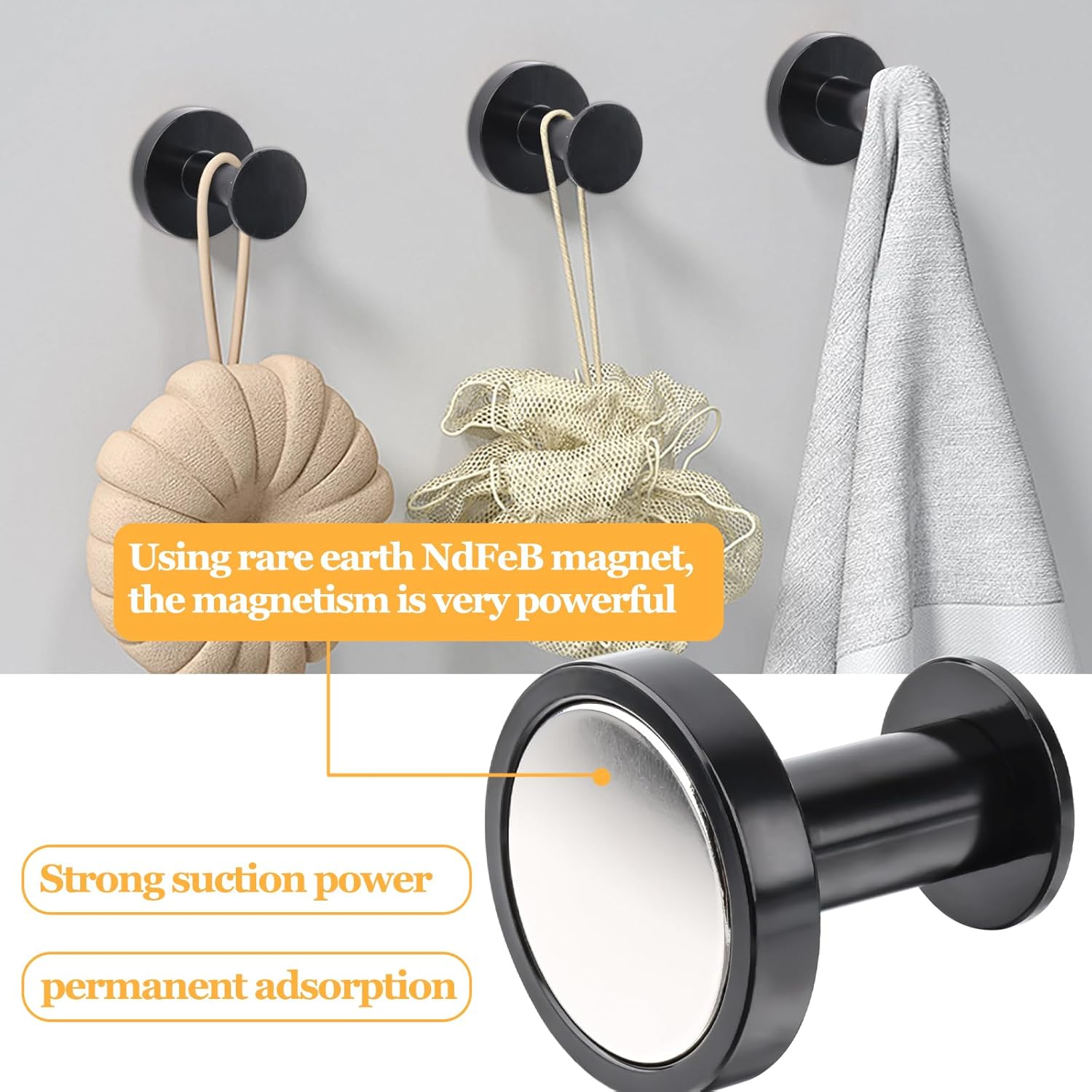 MIN CI Strong Magnetic Hooks Heavy Duty Push Pin Magnet Hooks for Home Hanging Cruise Ship Camping Grill Kitchen Fridge Garage and Refrigerator 1.42In Black 4 Pack image number 2