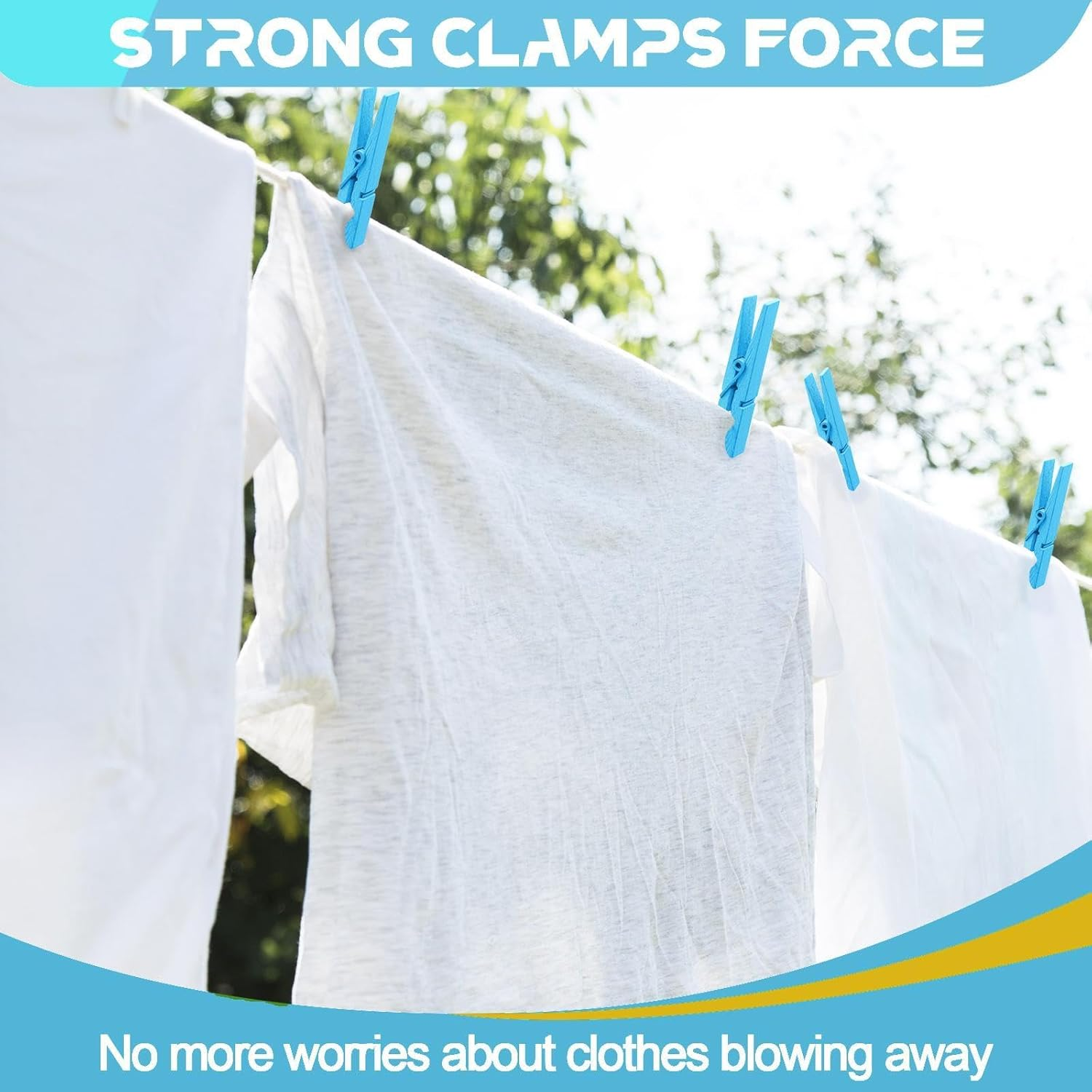 100 Pack Clothes Pins Wooden, 2.9 Inch Colored Clothespins Wood, Close Pins for Crafts Decorations Classroom Hanging Pictures, Wood Clips for Clothes Outdoors, Blue - Dark Black image number 6