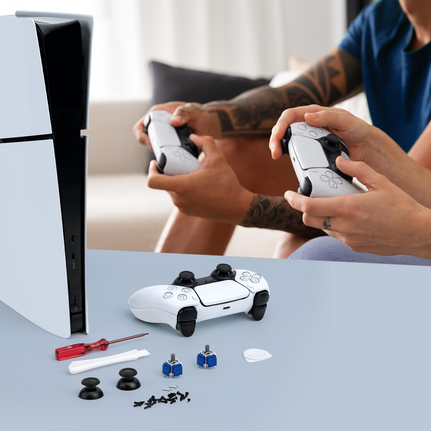 Mcbazel TMR Joysticks Replacement for PS5 Controller-Advanced Sensor Joystick Repair Kit with 3D Thumb Caps,Tools & Screws,For Dualsense/Edge Controller