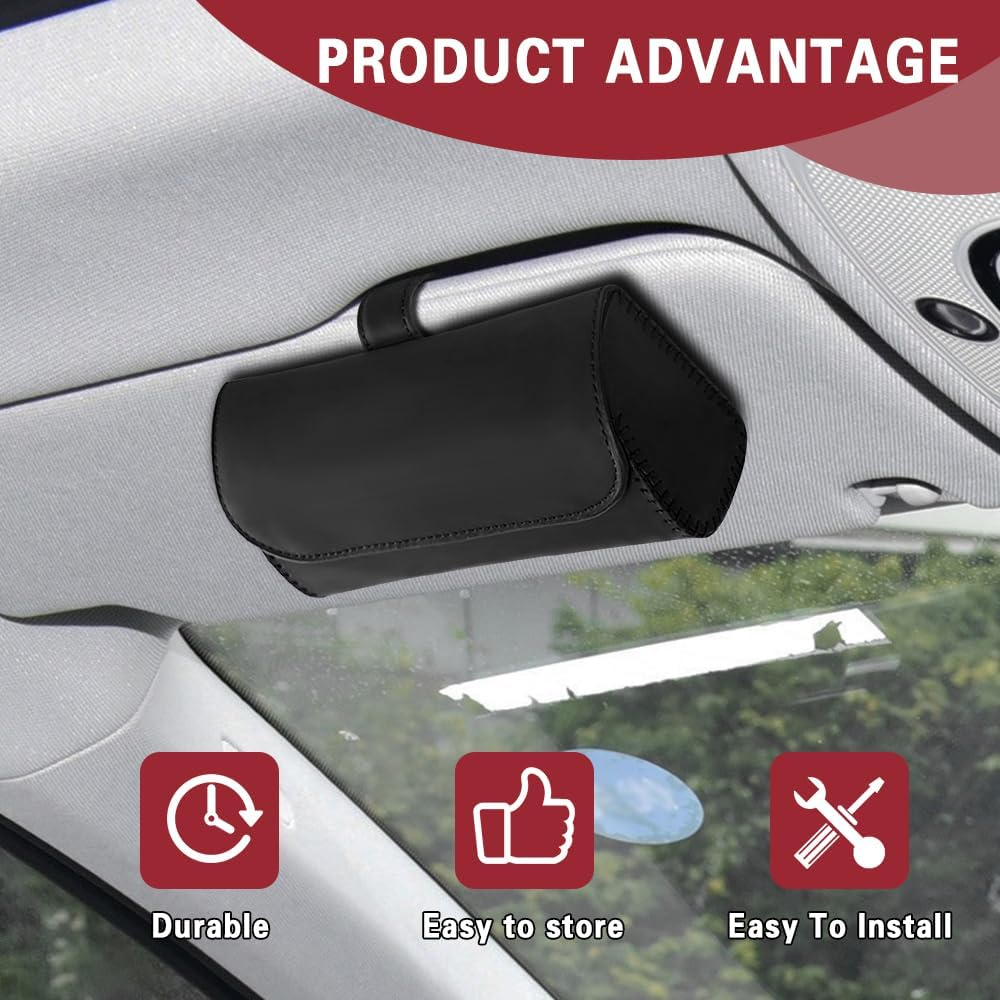 WINUERK Sunglass Holder for Car Visor, Leather Car Eyeglass Holder with Clips, Visor Accessorie Glasses Protective Storage Casef for Women Men, Universal Car Interior Accessories Fit All Cars (Black) - Brown image number 7