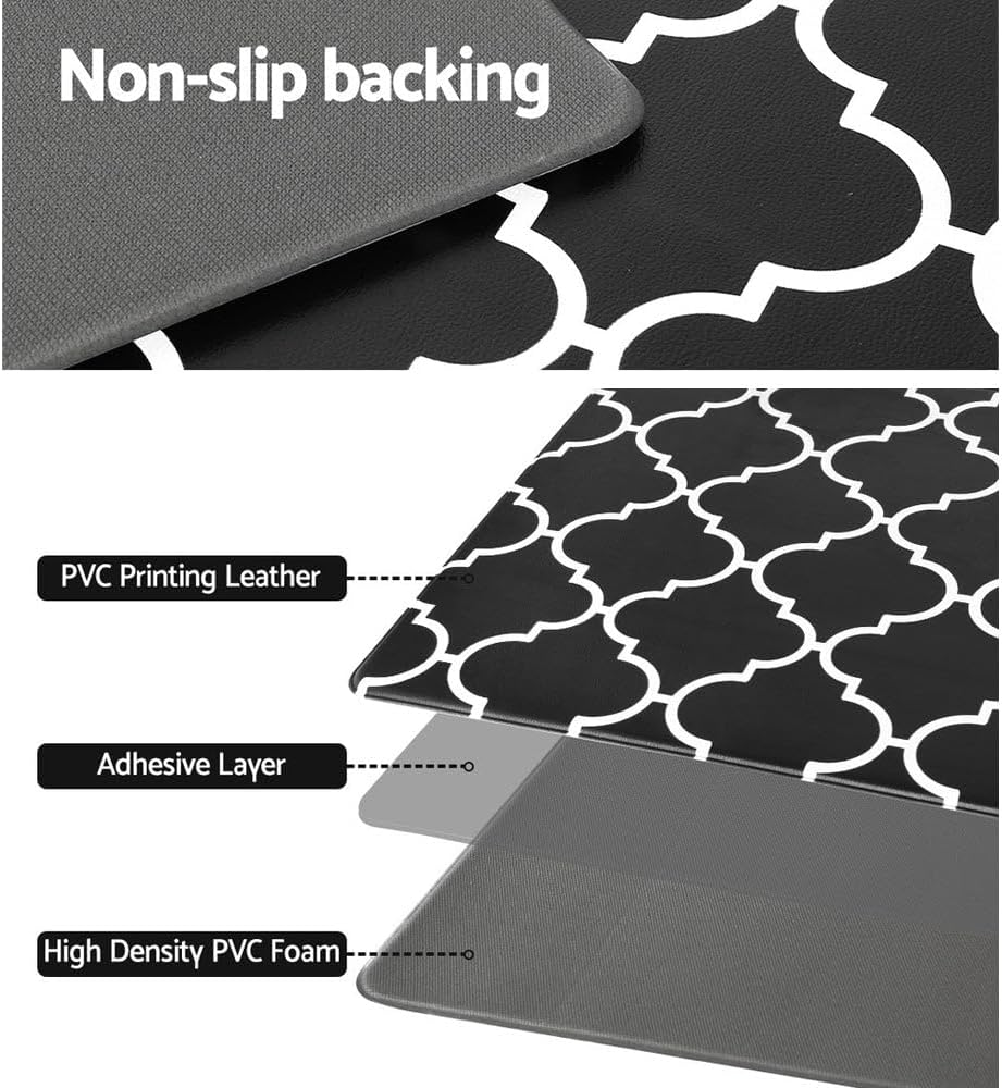 Artiss Kitchen Mats, 45 X 180Cm PVC Non-Slip Floor Rugs anti Fatigue Door Standing Mat, Waterproof Comfort Carpet for Living Room Bathroom Laundry Sink, Black image number 6