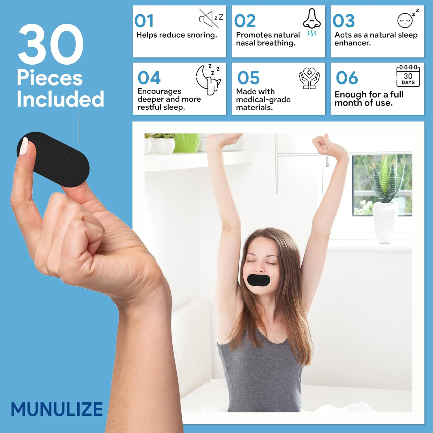 Mouth Tape for Sleeping | Hypoallergenic anti Snoring Sleep Strips | Premium Latex-Free Breathable Design | 30 Nights Supply Sleep Strips image number 6