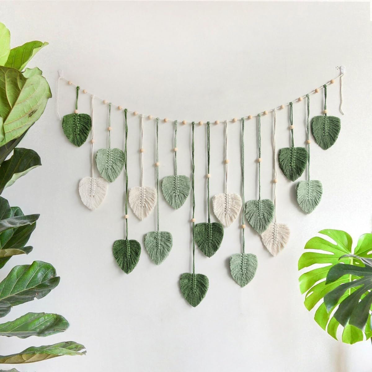 AIMALL Handwoven Cotton Leaf Wall Hanging Bohemian Tassel Tapestry for Kids Room, Bedroom, Living Room, Nursery D&eacute;cor 47.2 X 29.5 In image number 1