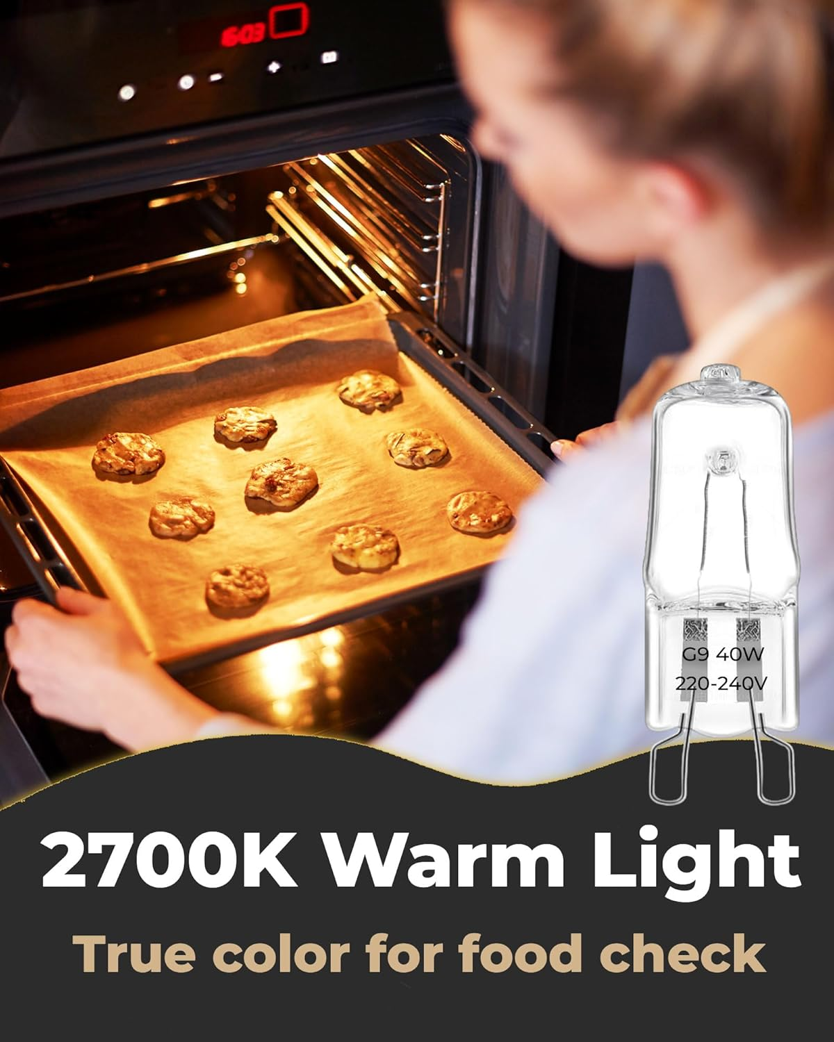 EKOWEE 2 X G9 Bulbs Oven Bulb 40W, Dimmable 500℃ Heat Tolerant for Neff/Aeg/Smeg/Zanussi/Bosch Ovens, Microwaves and Cooker Light Bulbs, Wax Melt Burners, Salt Lamp Bulb, Warm White 2700K image number 6