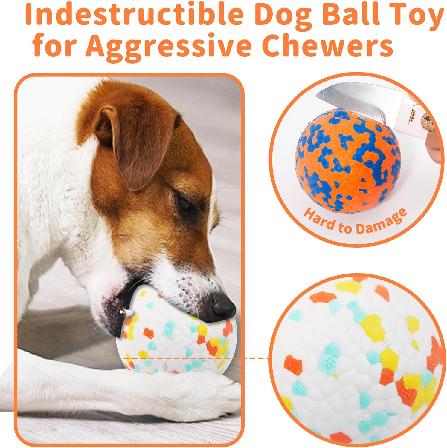 Cyperglory 2 Pack Indestructible Dog Tennis Balls for Aggressive Chewers: Interactive Pet Toys, Herding and Jolly Ball for Dogs, Durable, Bouncy, and Water Toy Fetch Balls (White, Orange) image number 4