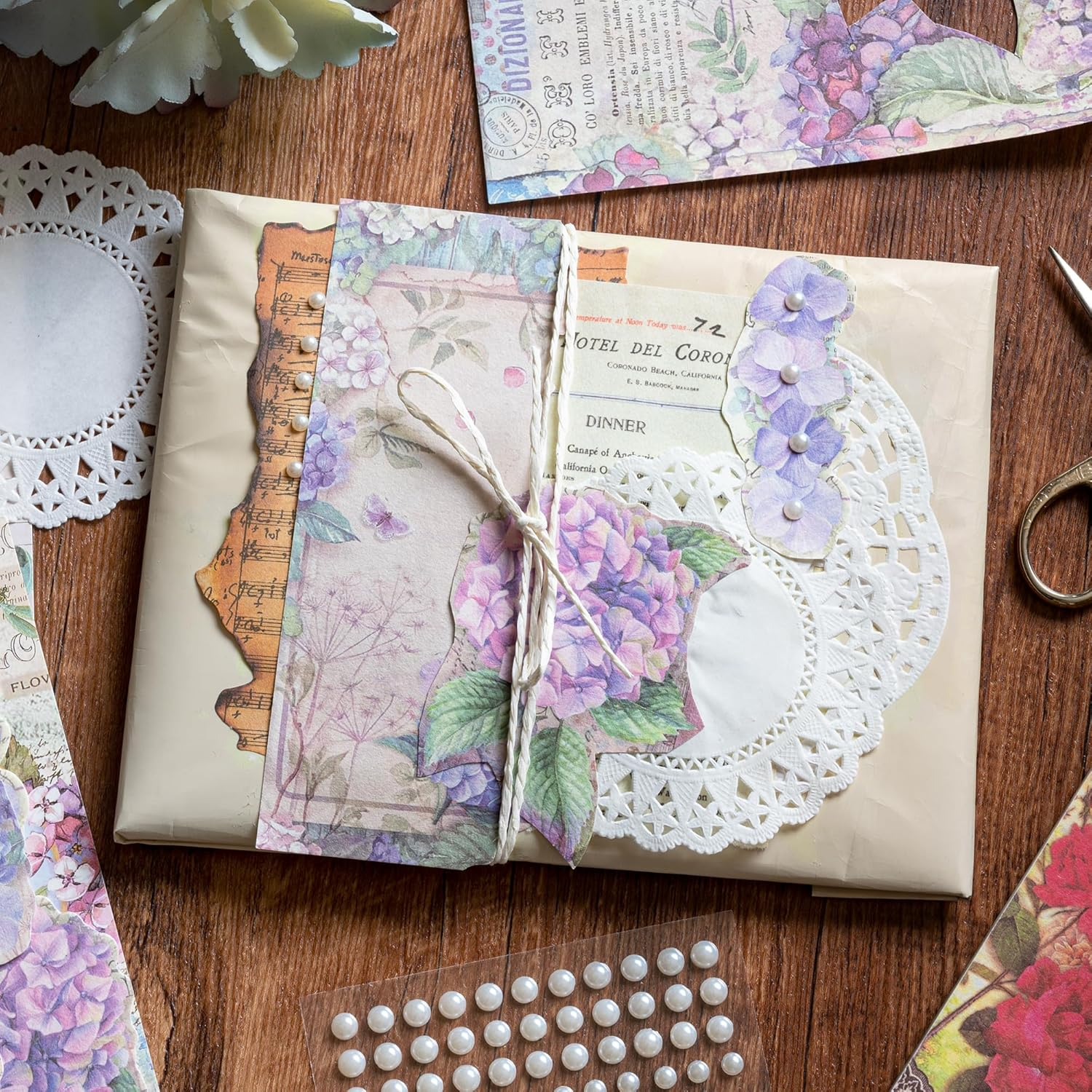 3 Packs Vintage Flower Paper Scrapbooking Paper Decorative Paper Decoupage Paper Single-Sided for Card Making Art and Craft Collage Gift Wrapping DIY Scrapbooking Diary (Ella) image number 3