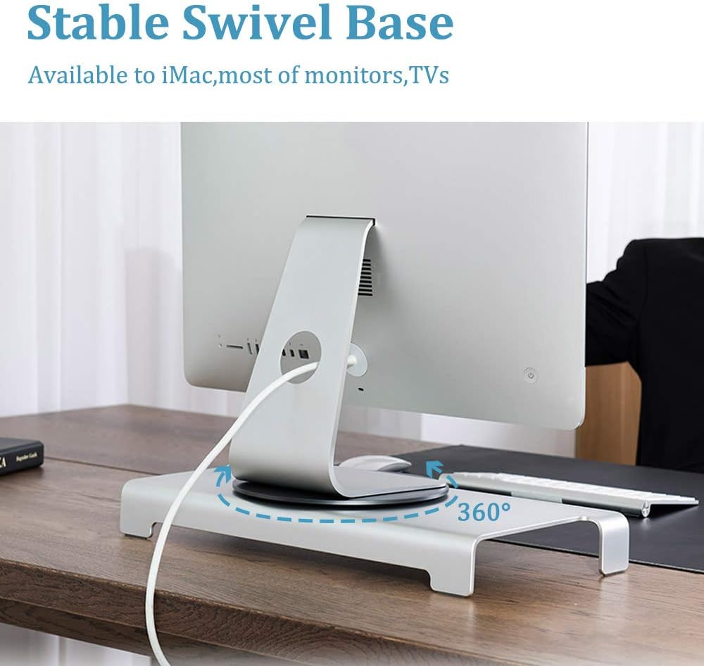 ONGHSD Silver Aluminum Alloy 360&deg; Rotation Monitor Swivel Base, Wide Compatibility, Stable Design, for Imac, Laptop, TV, and More