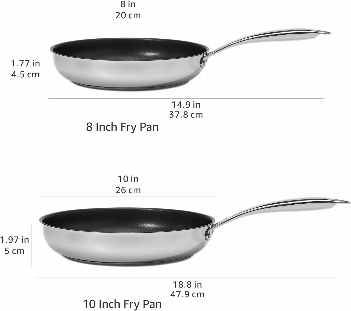 Amazon Basics 2-Piece Non-Stick Stainless Steel Fry Pan Set, 25.4 Cm and 20.32 Cm image number 3