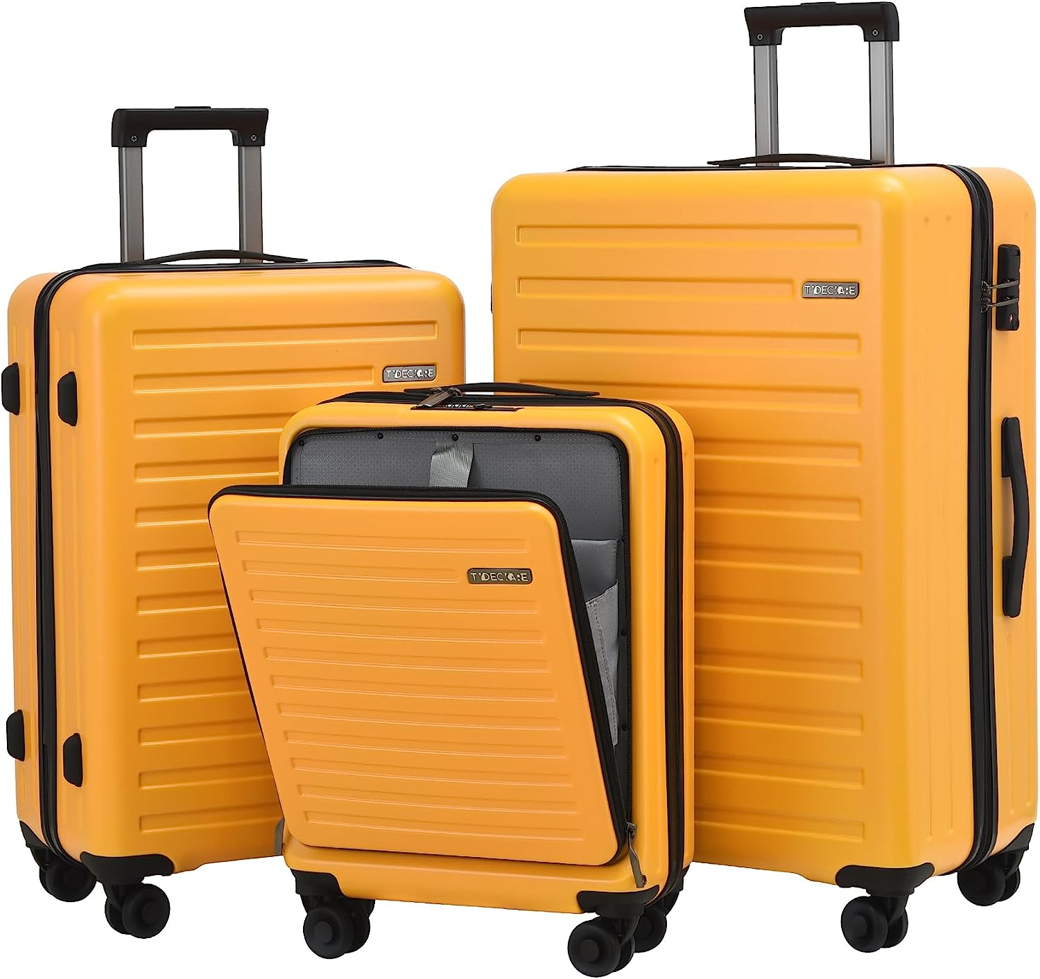3Pcs (20/24/28) Luggage Set, Hardshell Lightweight Only 20" with Front Pocket, 21.65*15.35*7.87" Fits Overhead Cabin, 24" (26*17.7*10.2") and 28" (19.68*11.81*29.92") Checked Luggage, Green