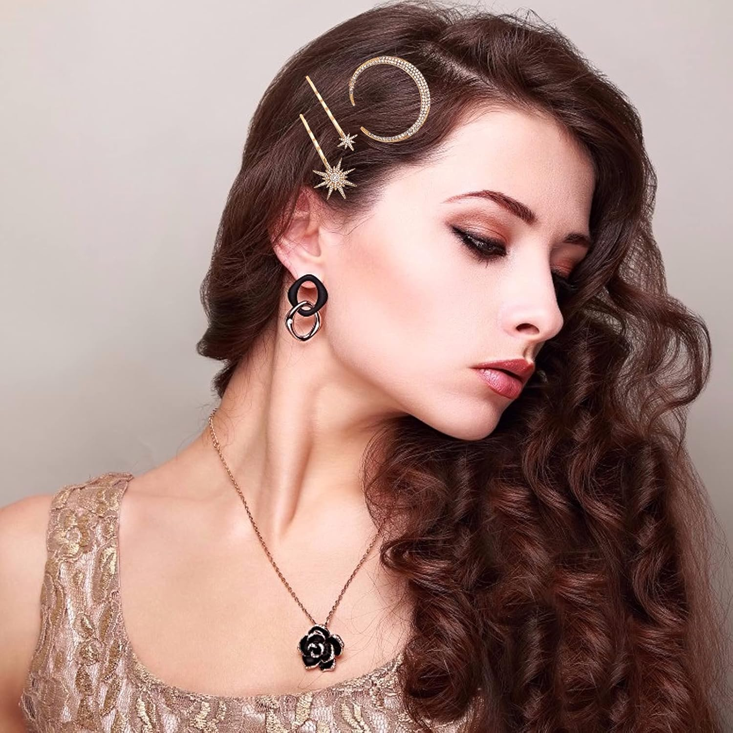 Hair Pin Rhinestone Moon Hair Accessories Women Girls Star Hair Clips Vintage Set Simple Elegant for Thick Thin Hair 9 Pieces image number 4