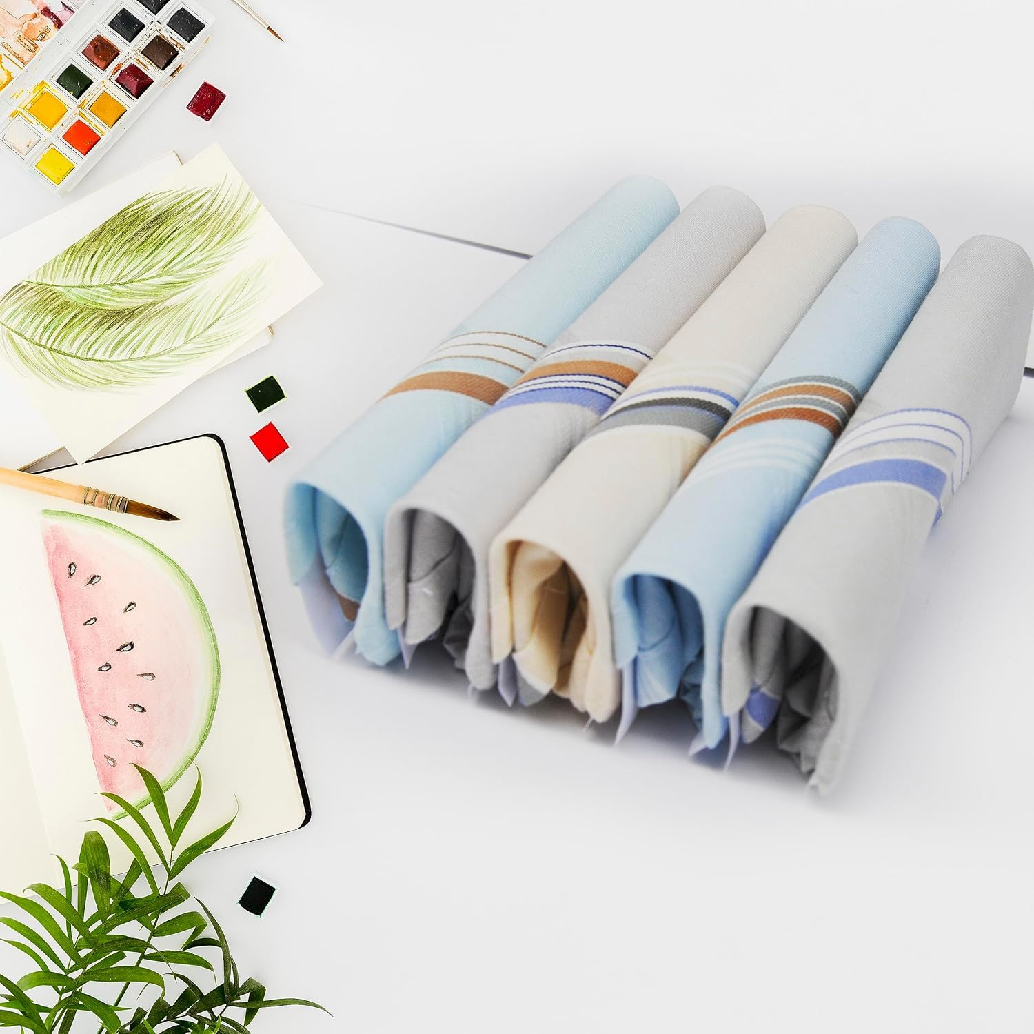 Caruso Italy Men'S Premium 100% Pure Cotton Handkerchief Colored Border - (46X46 Cm) - White Base, 5 image number 5