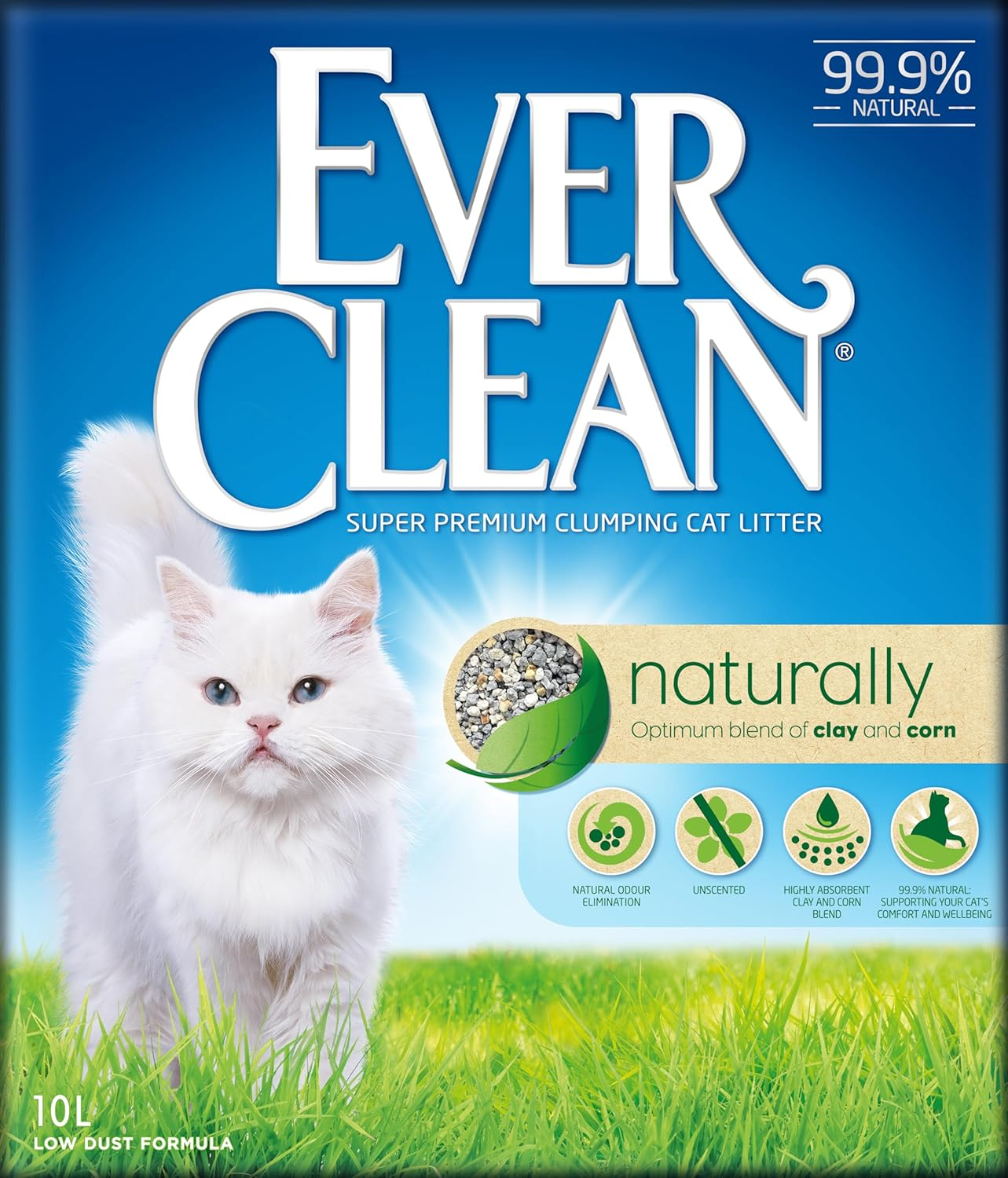 Ever Clean Naturally - 99.9% Natural Clumping Cat Litter with an Optimal Blend of Clay and Corn, 10L image number 1