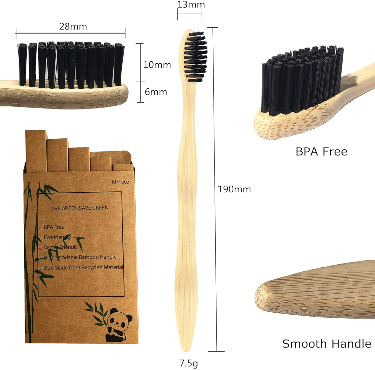 Goaycer Eco Friendly Bamboo Toothbrush, 10Pack Medium Firm Bristles Biodegradable Bulk Wooden Toothbrushes - 10Pcs 2 Color image number 4