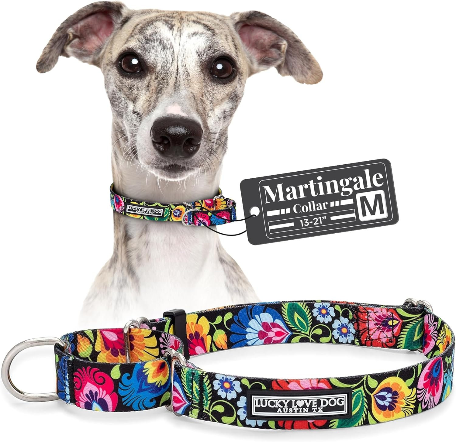 Lucky Love Dog, Adjustable Fun Style Martingale Collar for Dogs, Comfy & Bright Color, Premium No Slip Dog Collar - (Medium, SOCO Mart)