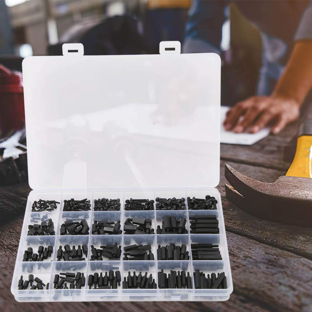 Liukouu 360Pcs M2/M2.5/M3 Black Nylon Male-Female Hex Standoff Spacer Screw Nut Assortment Kit image number 3