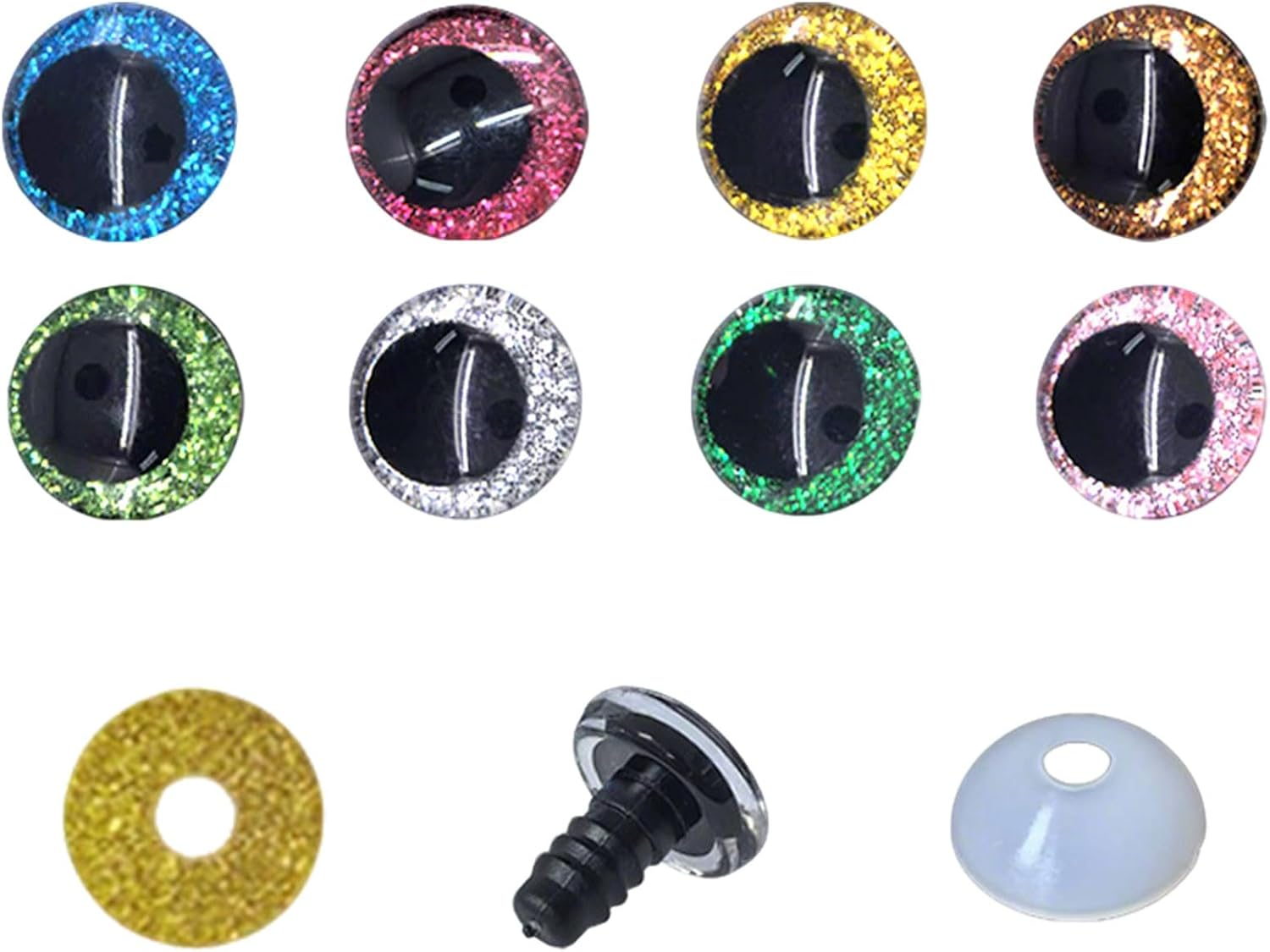 Xolixorium 3D Glitter Safety Eyes with Washers 8 Colours Strabismus Eyes for Amigurumi Crochet Dolls DIY Craft Toy Making Supplies (25Mm) image number 5