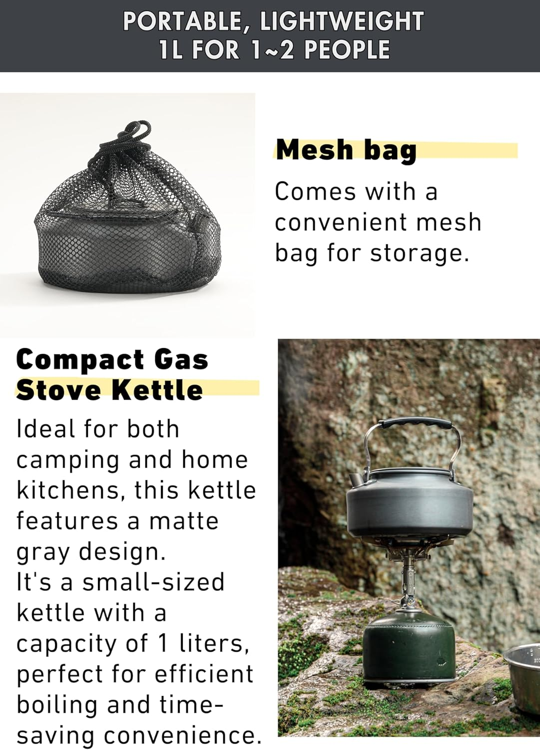 CAMPINGMOON Camping Kettle 1.5L Portable Ultra-Light Coffee Tea Pot S1500 image number 2