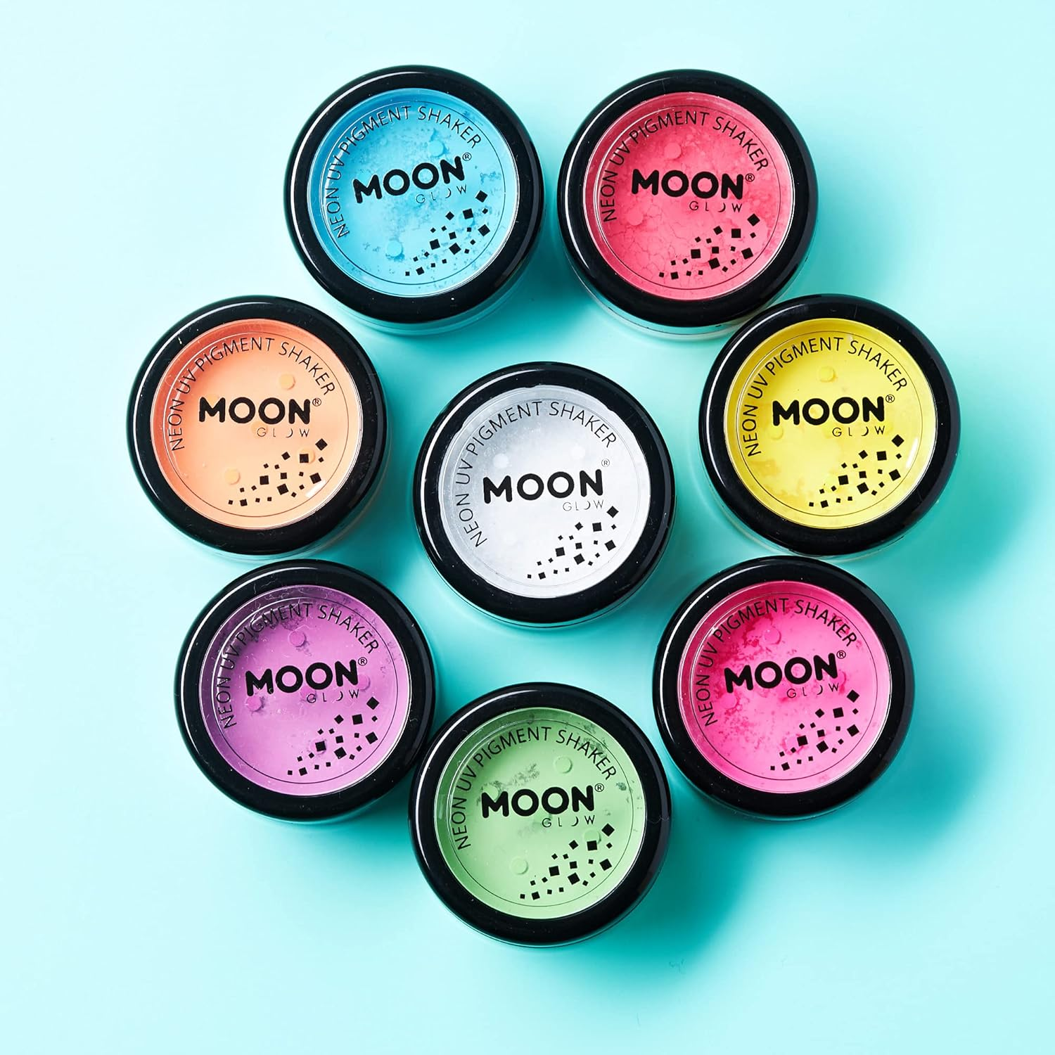 Moon Glow - Blacklight Neon UV Pigment Shaker 0.1Oz Set of 8 ? Glows Brightly under Blacklights / UV Lighting! Use on the Face/Body as Loose Eye Shadow and for Nail Art image number 5