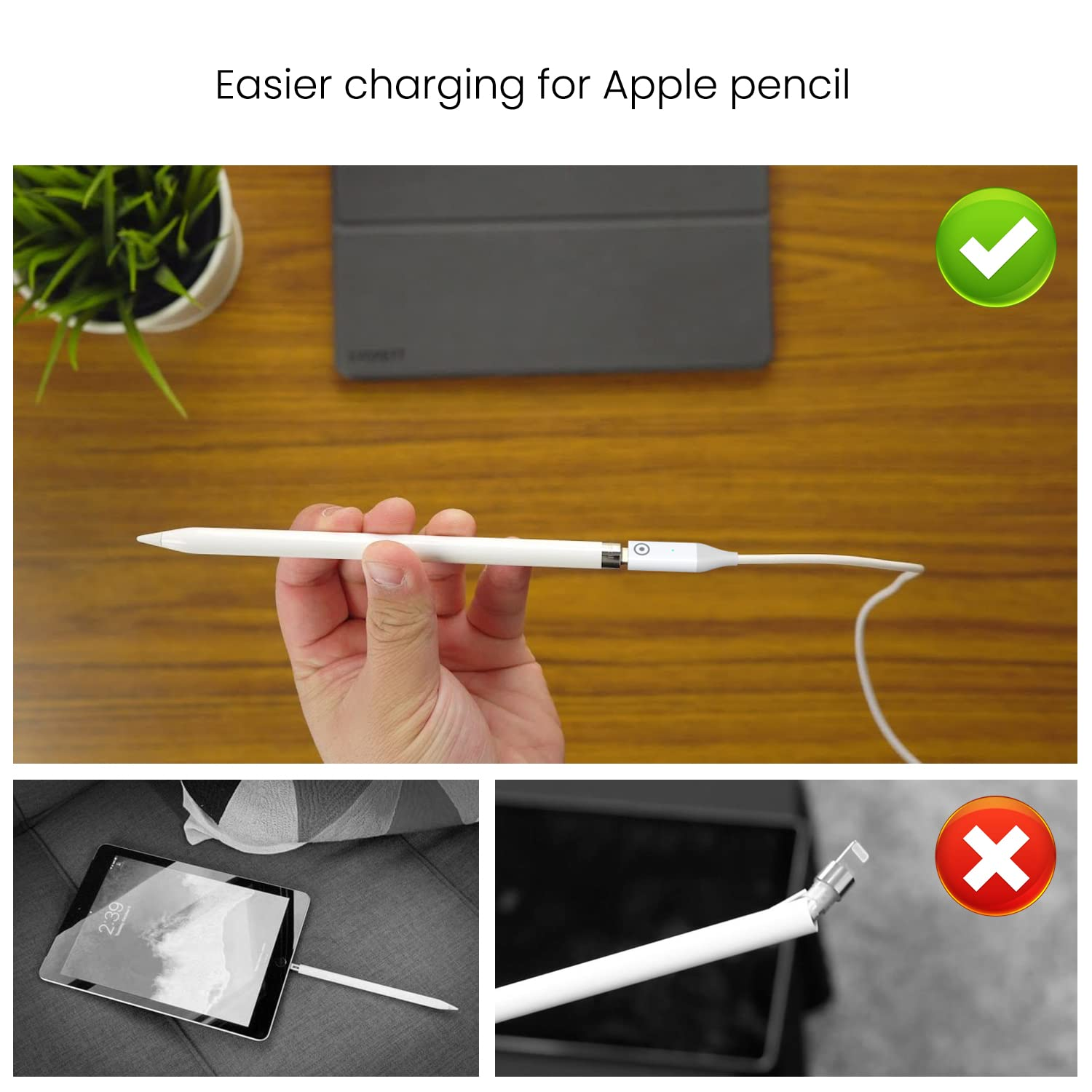 (2-Pack) Charging Adapter Cable Chargr Compatible with Apple Pencil 1St Generation,With Charging Indicator,1M image number 3