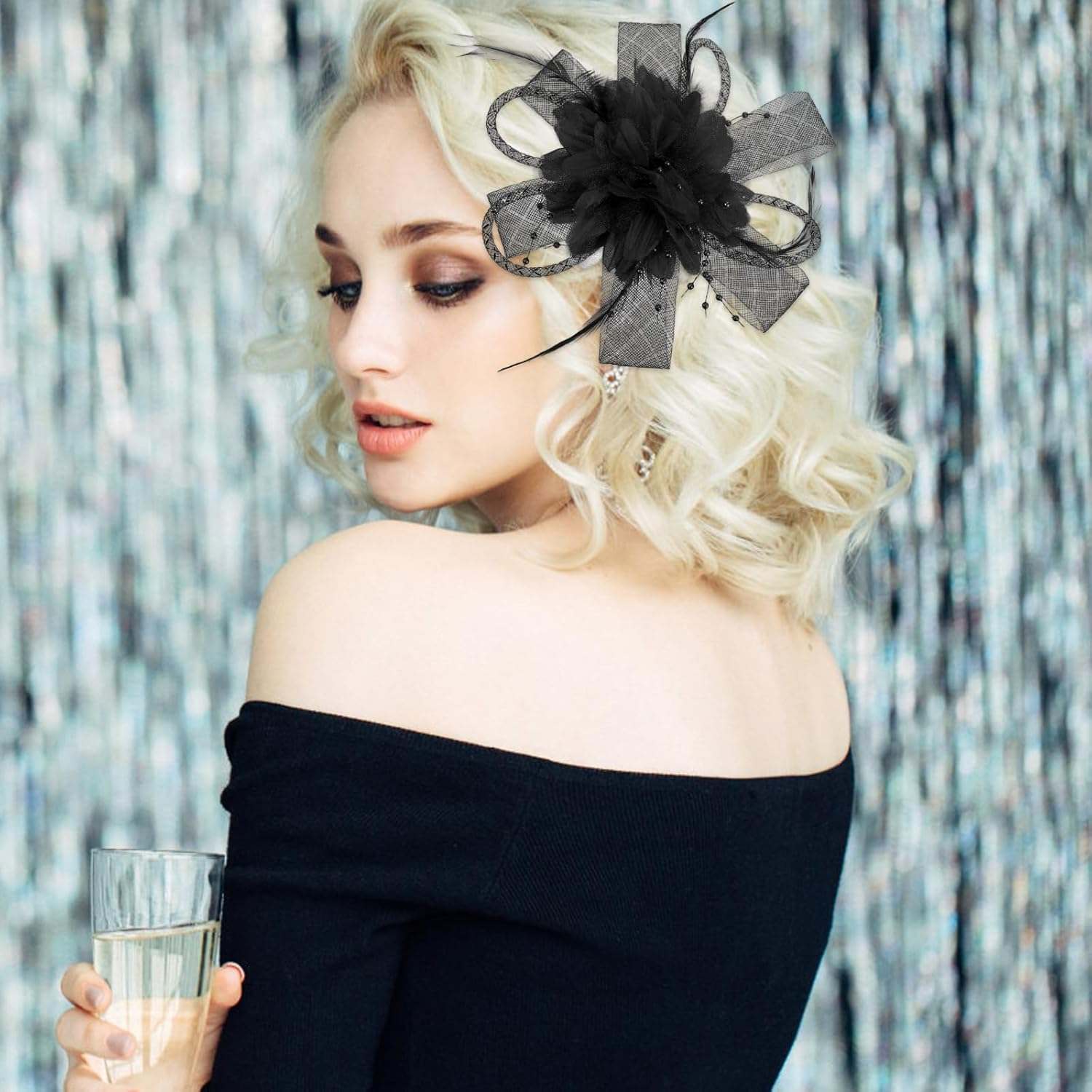 Sibba Flower Hats Clip Tea Party Lapel Pin Hair Clip Flower Feather Hair Clips Hair Pin Butterfly Accessories Dresses Headband Set Women Girls Travel Wedding Prom Valentine'S Day Black C image number 3