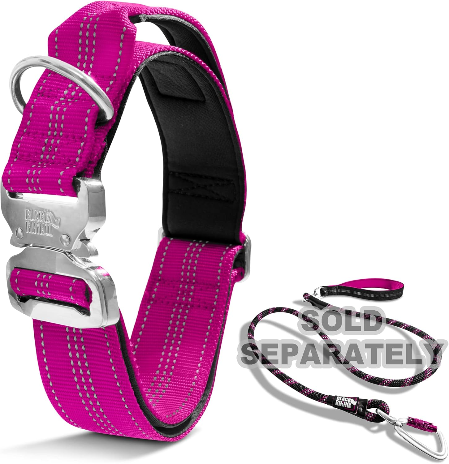 Black Rhino - Tactical Dog Collar Ultra-Soft Neoprene Padded Dog Collars for Medium, Large, XL Dogs | Heavy Duty Metal Buckle | Padded Handle for Dog Training (Large, Pink) image number 6