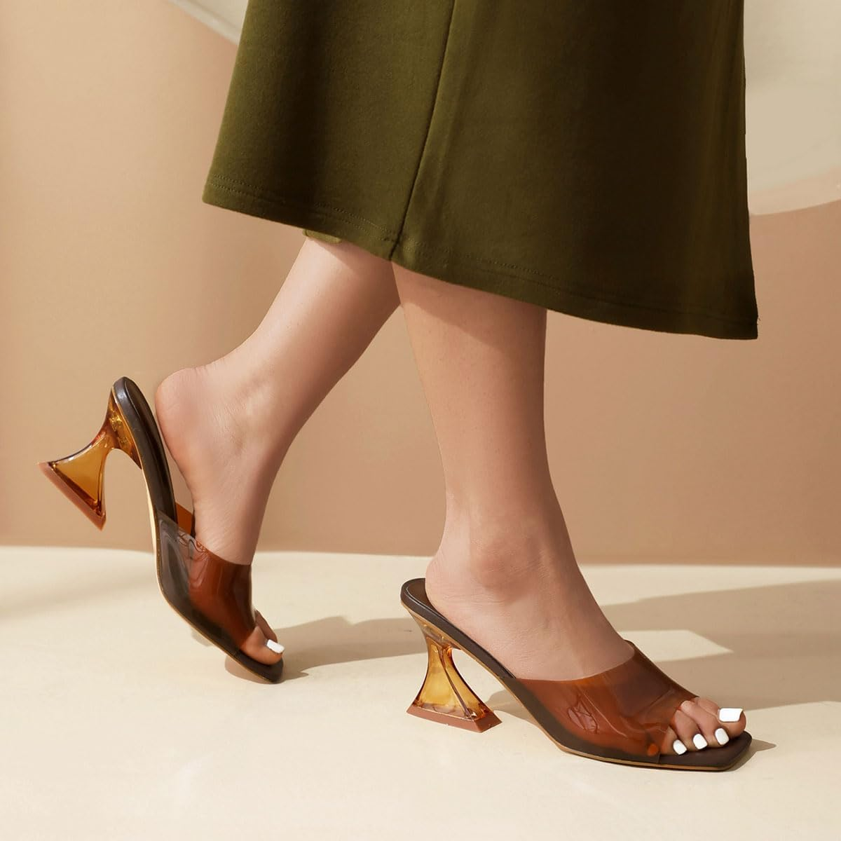 Bapolee Women Sexy Clear Kitten Heels Sandals Transparent Square Open Toe Slipper Dress Shoes image number 2