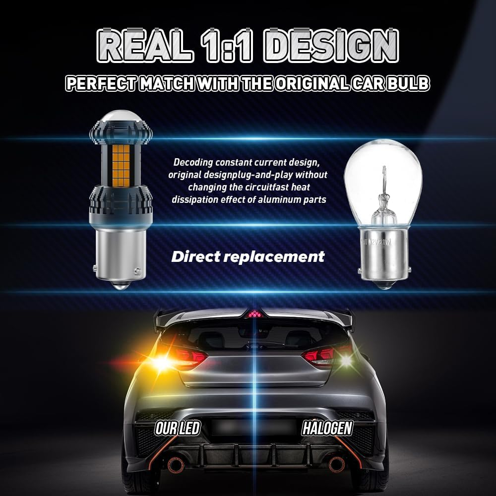 Kaidengzhe 1156 BAU15S LED Bulbs, Newest Upgrade 12V PY21W Amber LED CANBUS Error Free anti Hyper Flash 24V 2641A 12496 7507AST Yellow LED Bulb with Projector Replacement for Turn Signal Lights, 2PCS image number 2