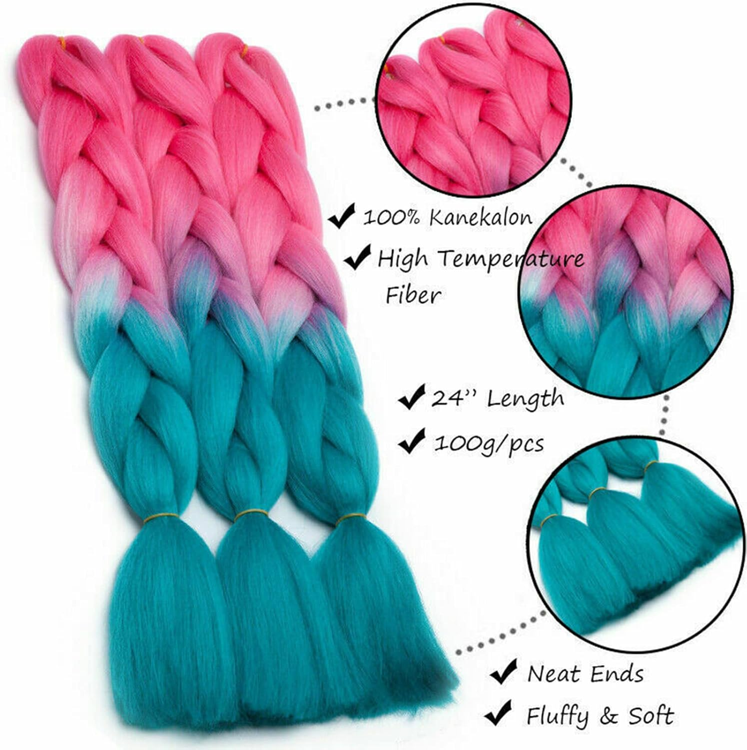 (2 Pack) 24"Ombre Jumbo Braiding Hair Extensions, MH MOIHSING High Temperature Synthetic Fiber Hair Extensions Hair Twist Braiding Pre-Stretched Extensions for Women (Green(24" Length)) image number 6