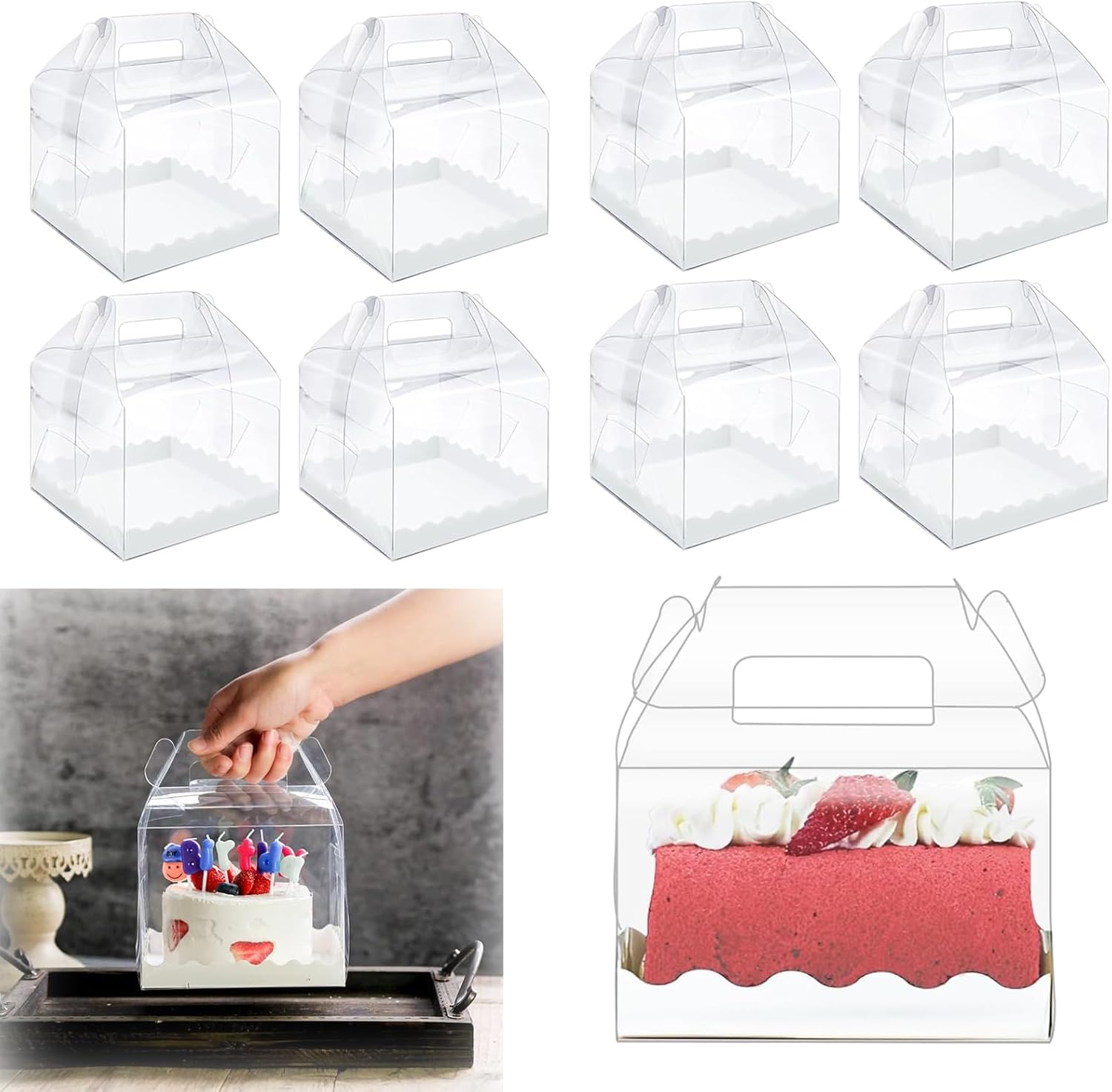 10 PCS Clear Transparent Cake Boxes, Sturdy Baking Cake Containers, Ideal for Displaying Desserts, Cakes, Candies, and Chocolates, Easy Carry Design for Any Bakery or Home Use