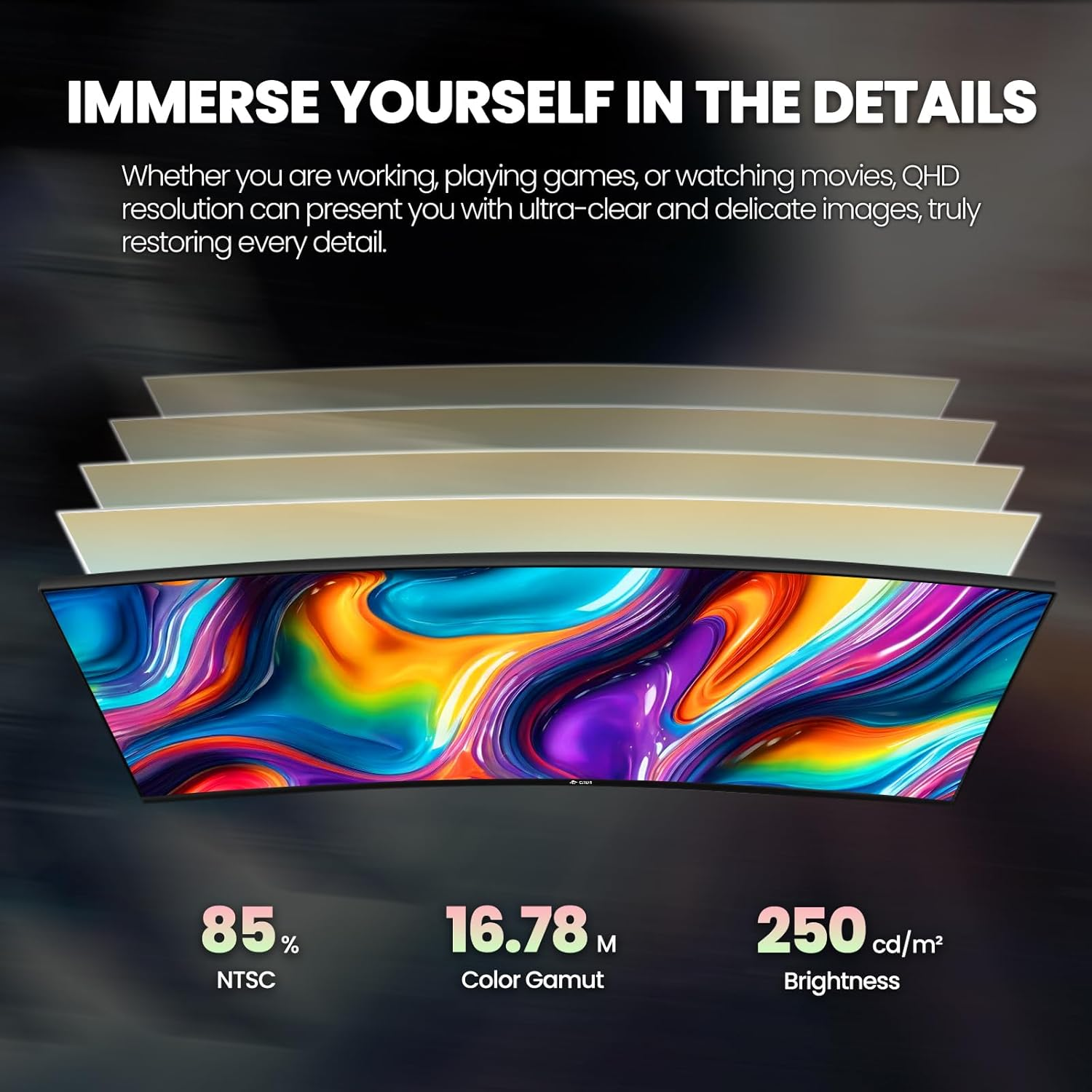 CRUA 32" Curved Gaming Monitor, 2K QHD 2560X1440P, 144Hz/165Hz Computer Monitors, 99% Srgb, Freesync, Low Blue Light, 1800R VA Screen, HDMI 1.4/DP 1.2, Wall Mountable - Black image number 2