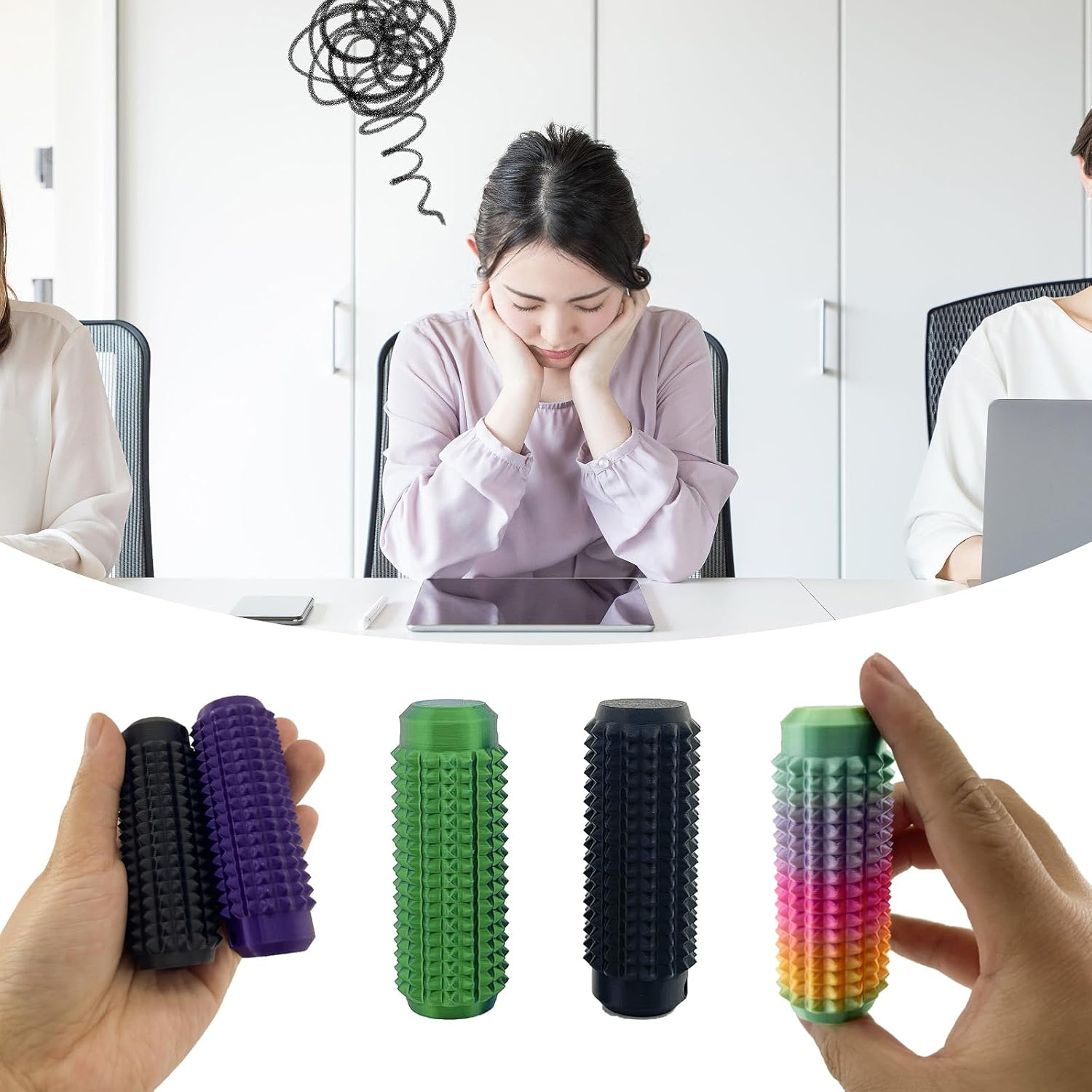 Little Ouchies Fidget, Pocket Mini Fidget Toy for Adults, Pain Stim Fidget,Spiky Grippie Stim Keychain for Anxiety Relief Positive 2Pcs (Blue Green+Red Gold) image number 3