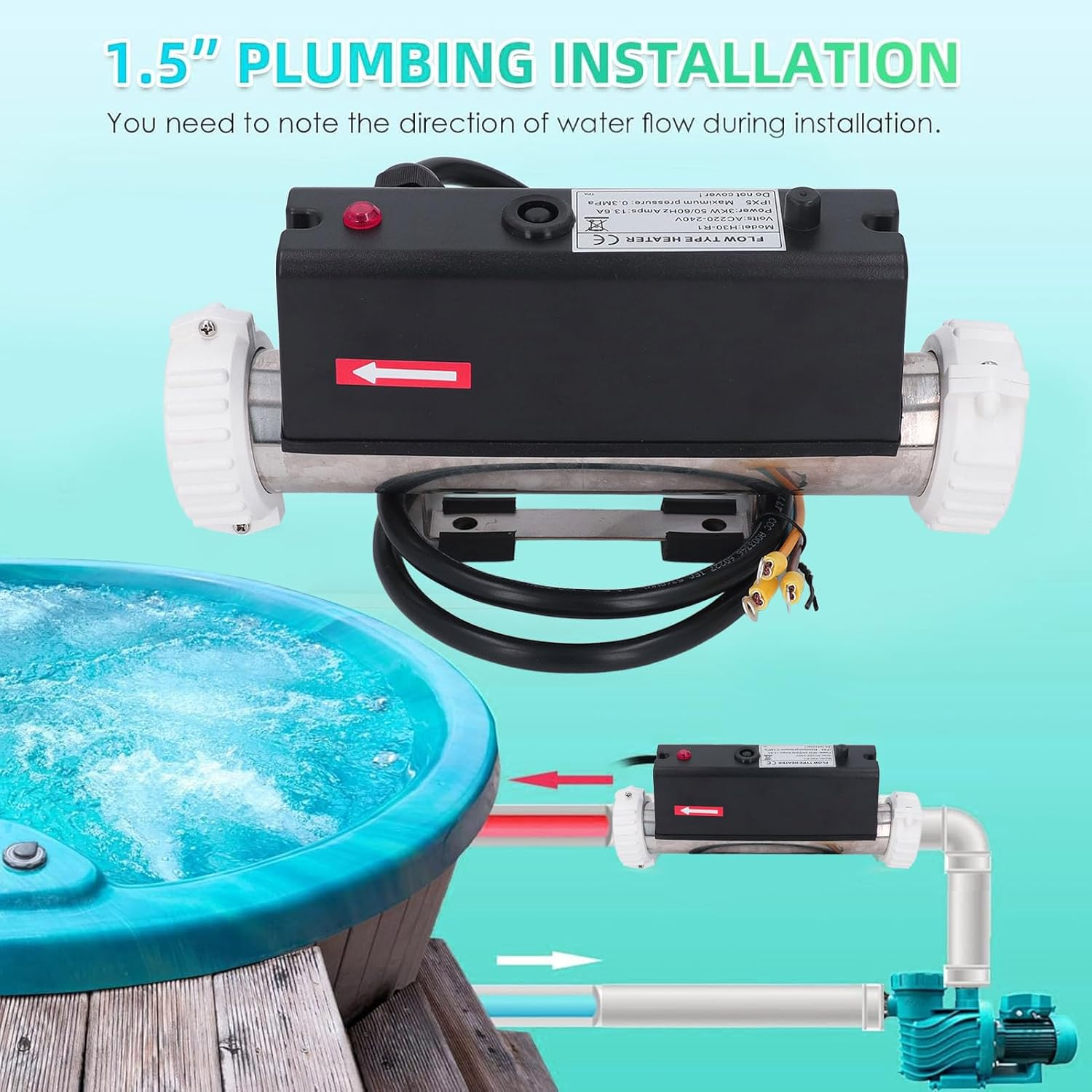 Electric Pool Heater Thermostat Autolefaktor for Spa Dry Burning Prevention for Hydromassage Bathtub, Precise Temperature Control for Pool, Stainless Steel Material image number 5