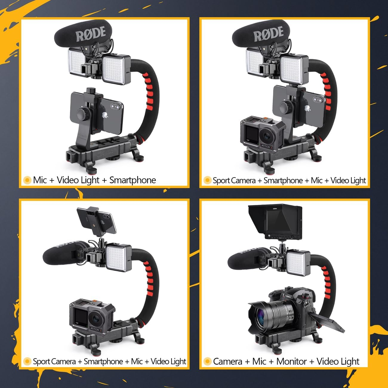 Zeadio Camera Smartphone Stabilizer, Handle Grip Handheld Video Rig with Carrying Case, for All Camera DSLR Camcorder Action Camera and All Smartphones image number 4