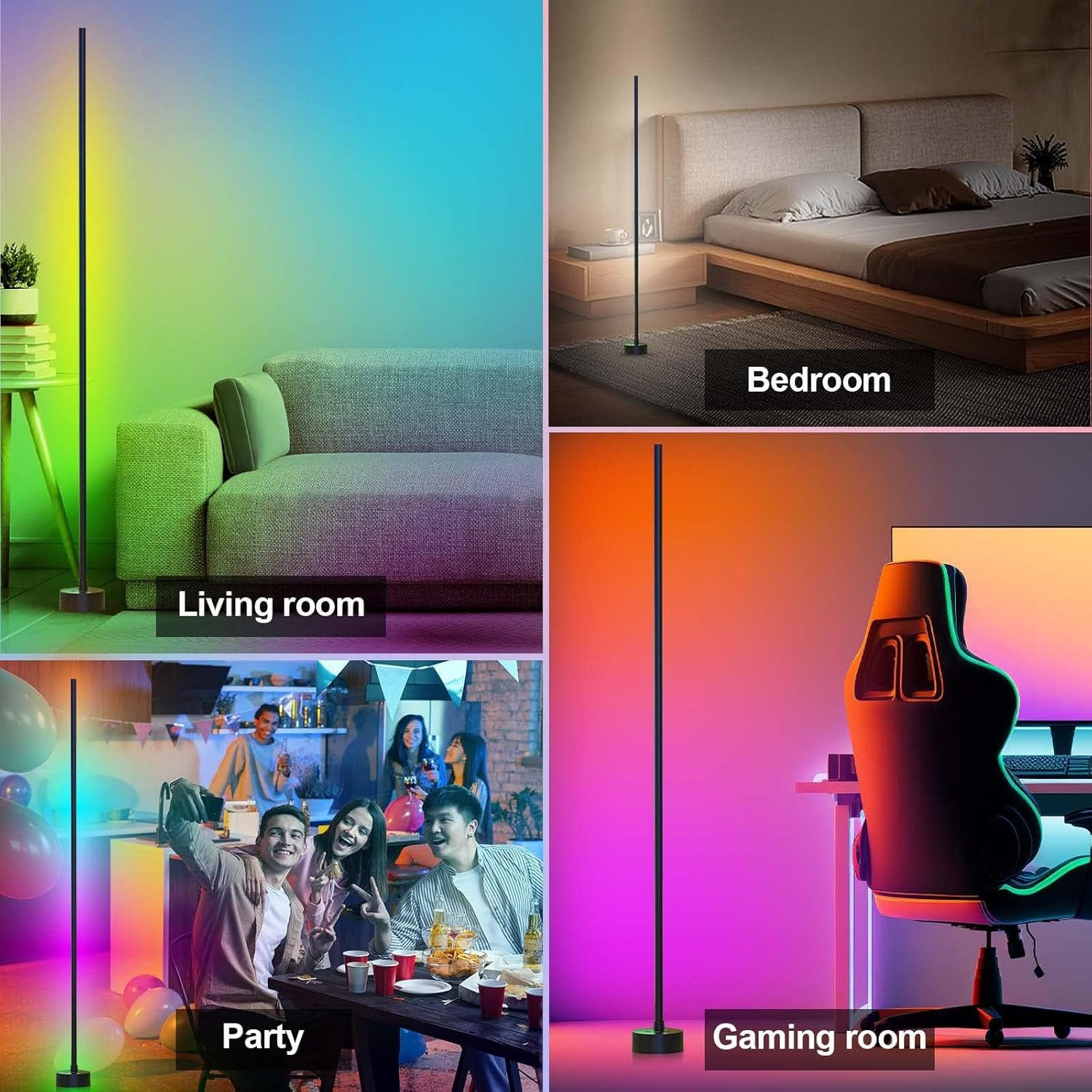 Corner Floor Lamp, 2 Pack LED Corner Lamp, Smart RGB Floor Lamp with 16 Million DIY Colors & 68+ Scene, Music Sync for Living Room, Bedroom, Gaming Room image number 3
