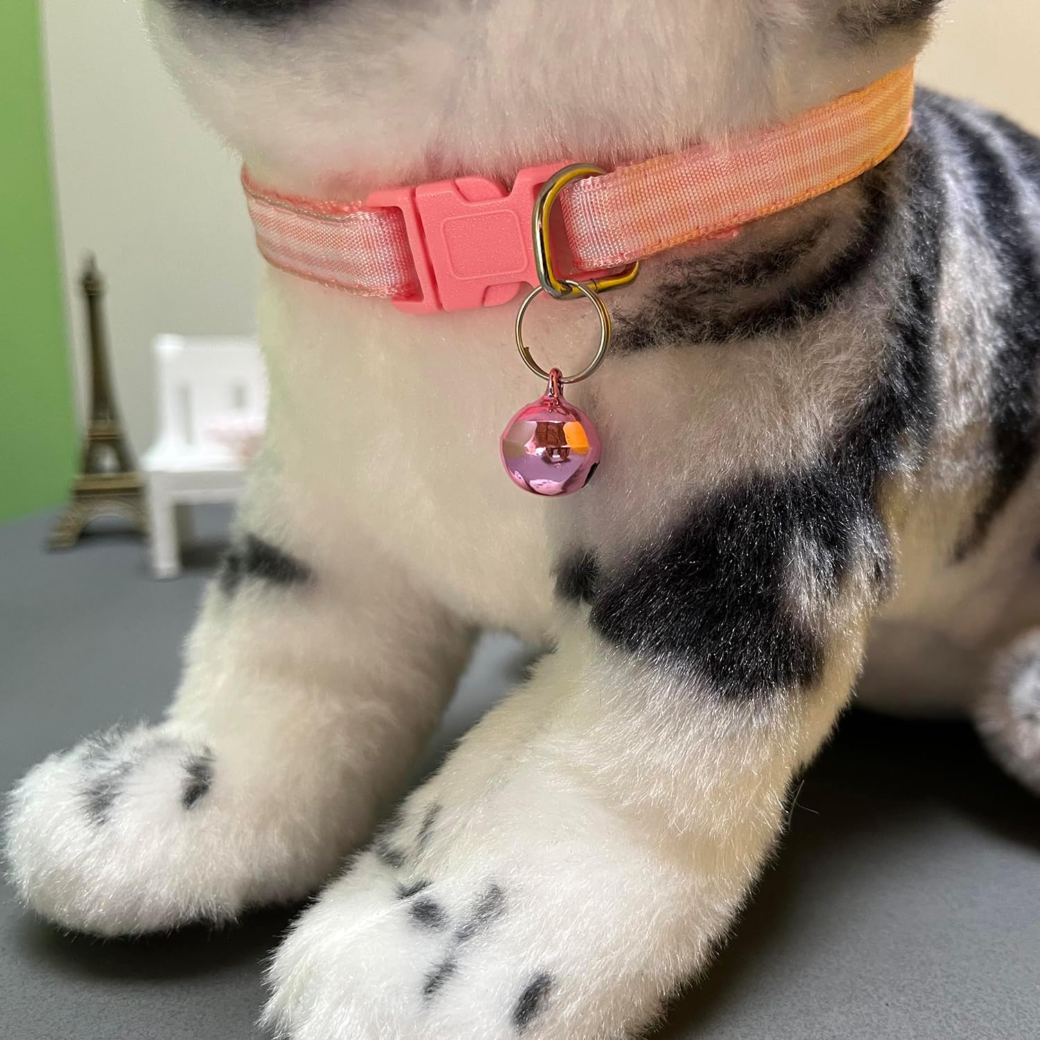 2 Pieces Plaid Cat Collar with Bells for Cat - Pinkpurple image number 1