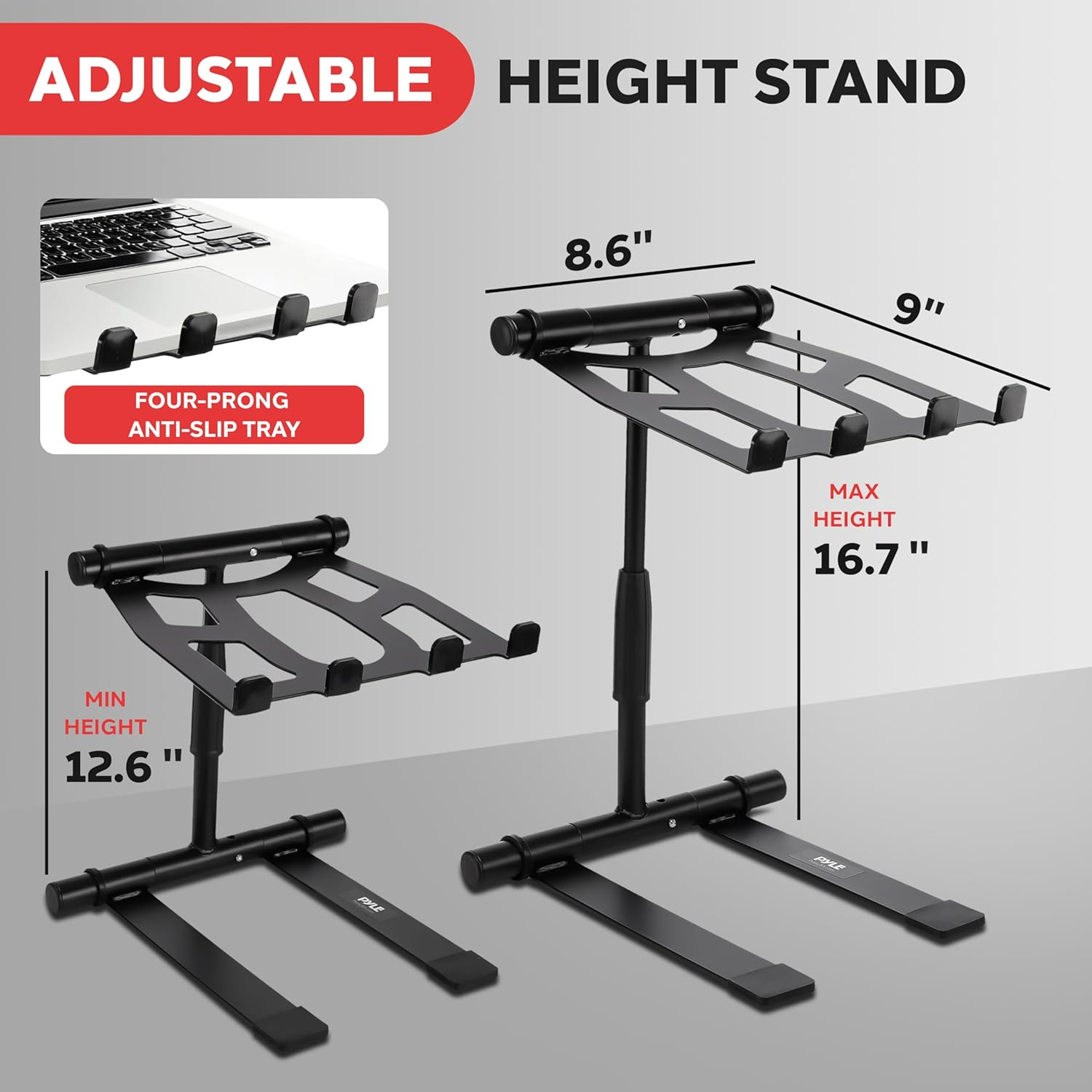 Pyle Portable Folding Laptop Stand - Standing Table with Adjustable Angle, Foldable Height and Four Prong Anti-Slip Tray for Ipad, Tablet, DJ Mixer, Workstation, Gaming and Home Use - PLPTS55 image number 3