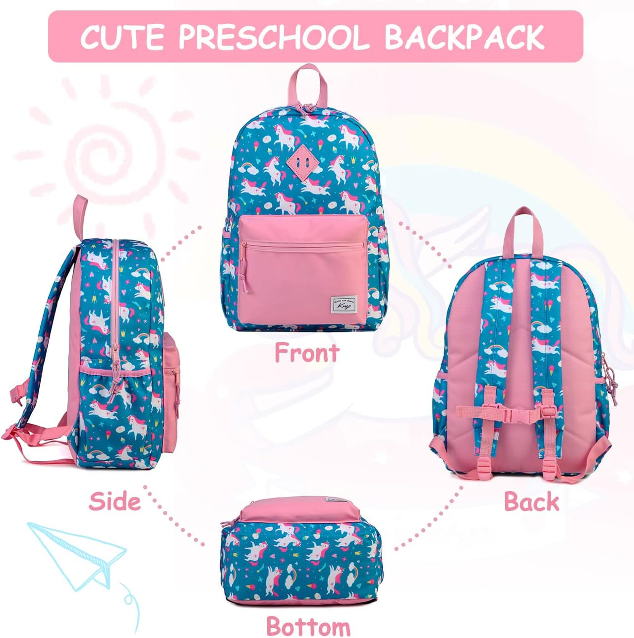 Kasqo Kids Backpack, Water Resistant Lightweight Toddler Schoolbag for Boys Girls Preschool Bookbag with Chest Strap, Age 5-9 Years Old image number 4