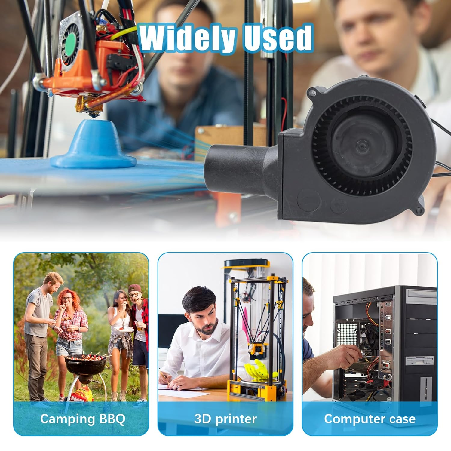 5V USB Blower Cooling Fan, Computer Case USB Blower Fan with Three Speed Control Blower Fan Dual Ball Bearing for PC Electronics 3D Printer image number 2