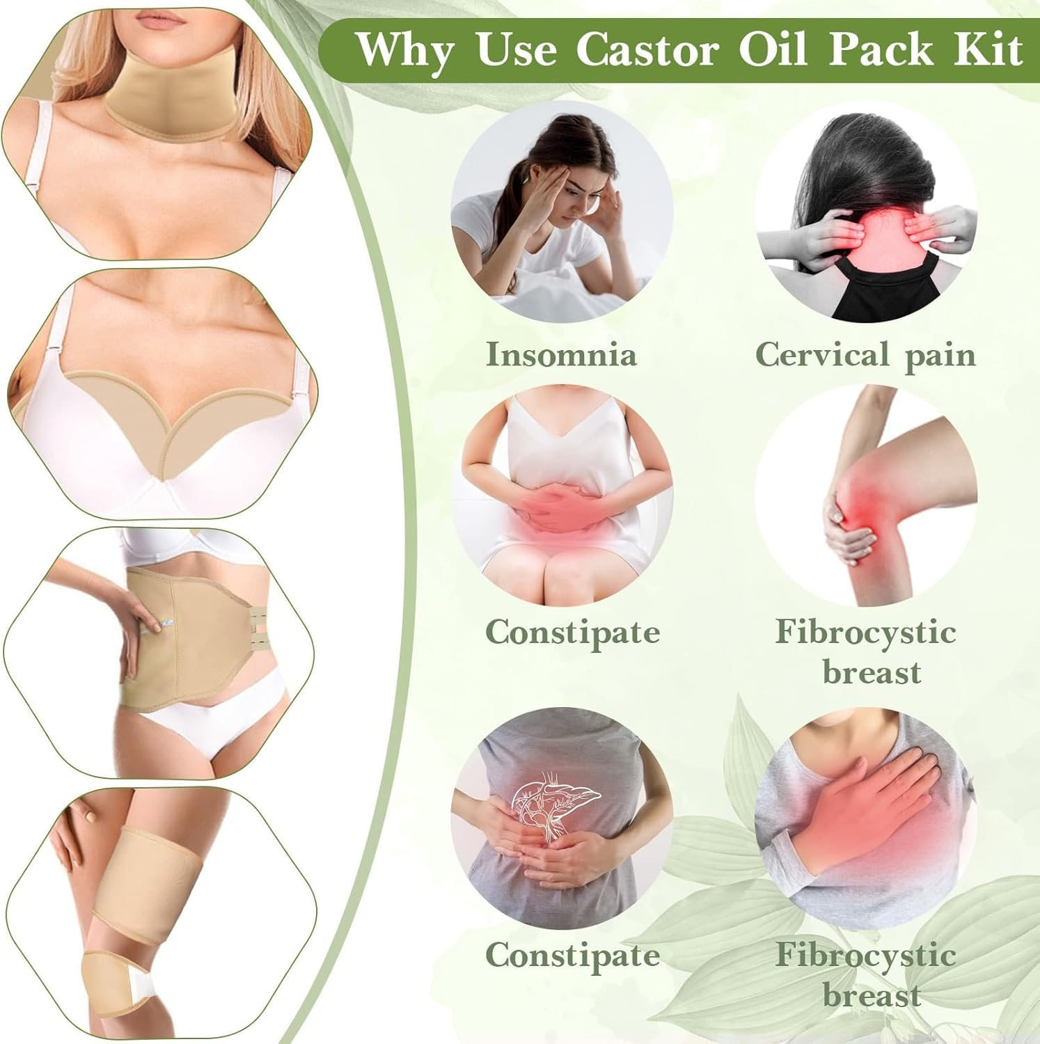 10Pcs Castor Oil Pack, Flannel Castor Oil Wrap with Pocket, anti Leak, Reusable, Washable, Elastic Straps Wrap For,Assist Liver Detoxification,Constipation and Improve Sleep image number 3