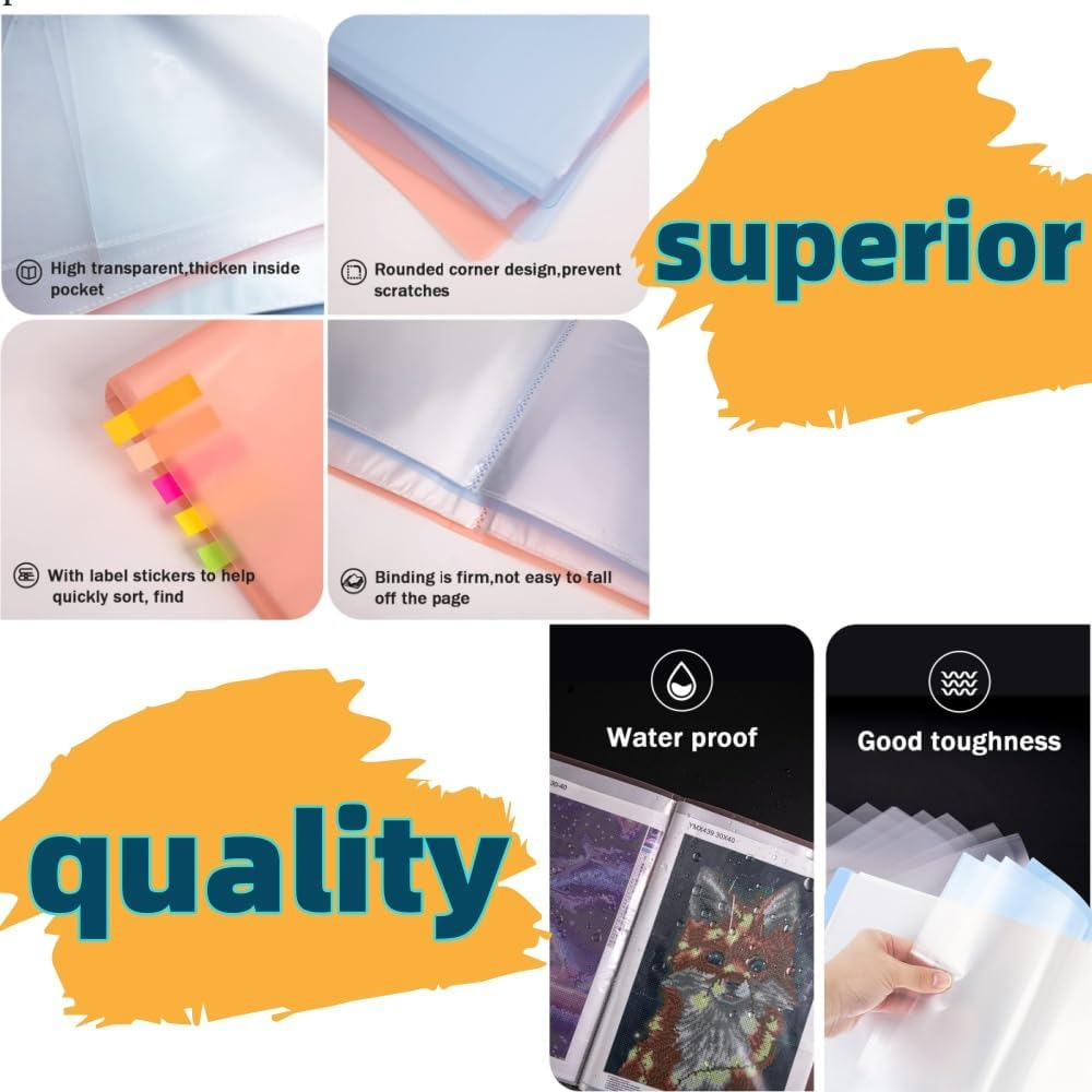 2Pcs Presentation Book with Clear Sheet Protectors, 60 Pockets A4 Portfolio Folder Binder Display for Document, Kids Artwork, Diamond Painting（Pink+Blue） image number 5
