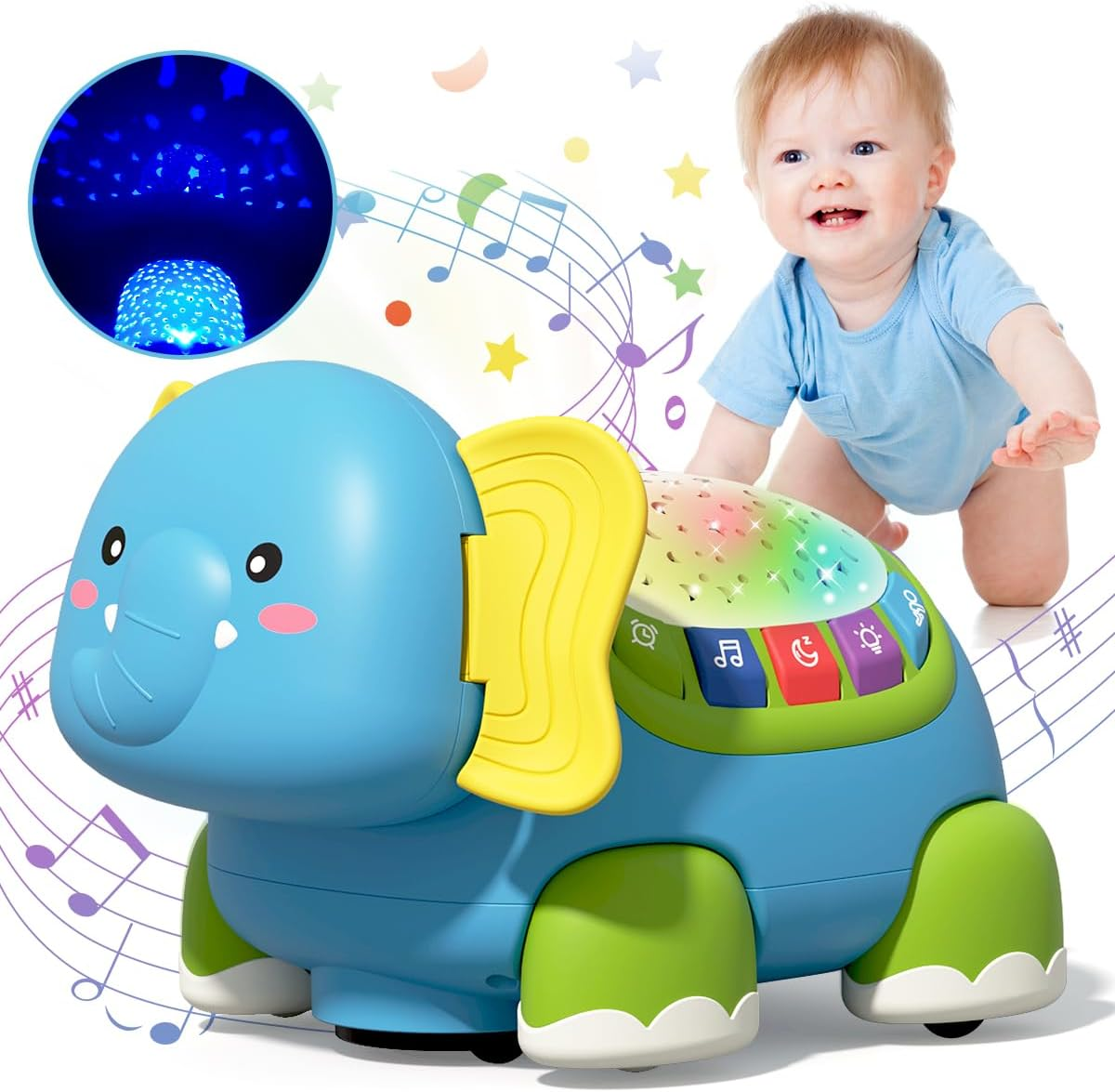 Kaekid Baby Toys 6 to 12 Months, Musical Elephant Crawling Baby Toys for 12-18 Months, Early Learning Educational Toy with Light & Sound, Birthday Toy for Infant Toddler Boy Girl 1-2 Year Old image number 6
